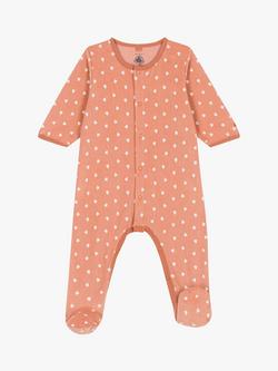 Petit Bateau Baby Patterned Velour Pyjamas, Orange/White, Orange/White