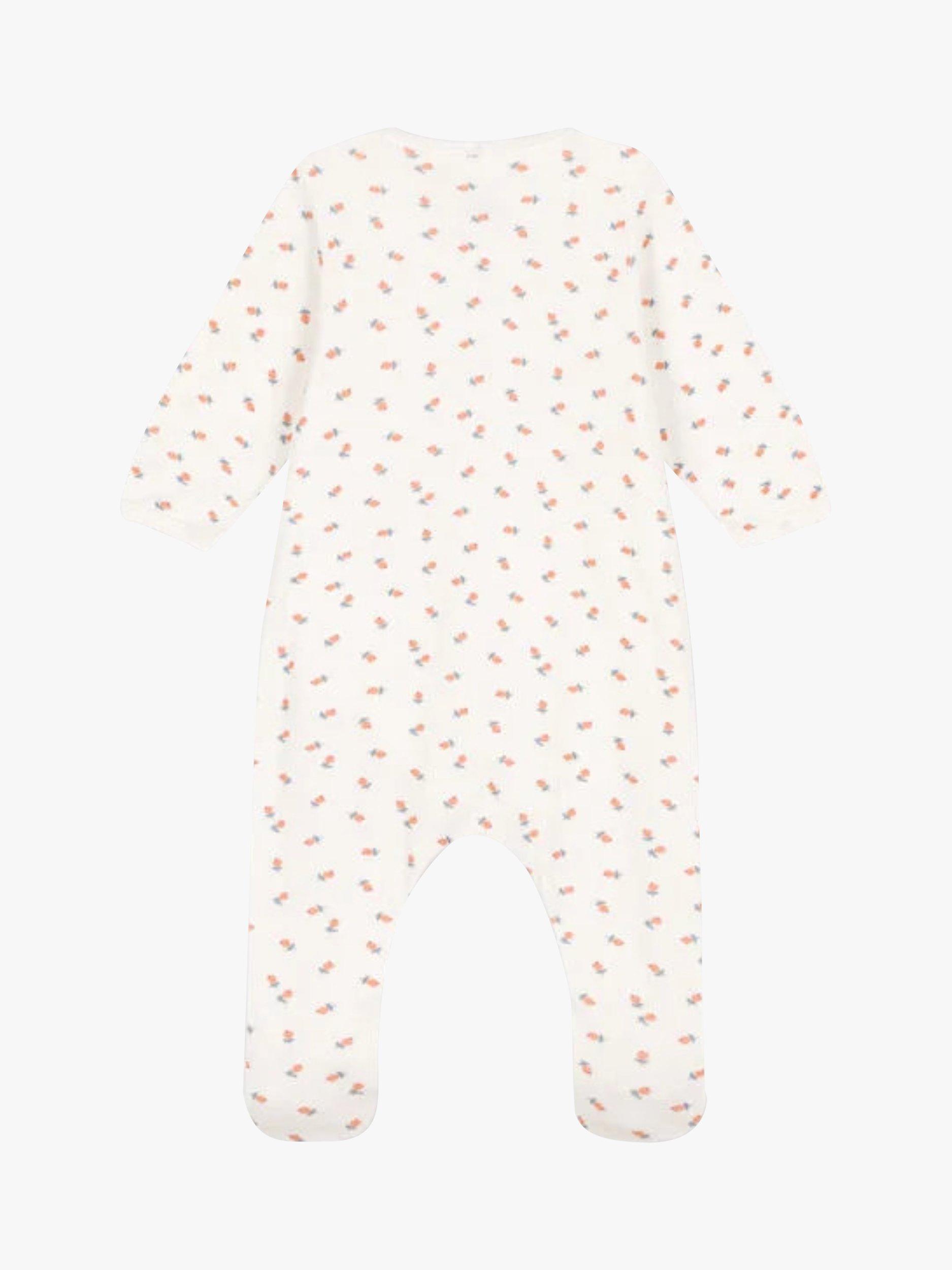 Product image 1 of 5, which shows Petit Bateau Baby Floral Print Tube Knit Sleepsuit, Marshmallow/Multi, 9 months