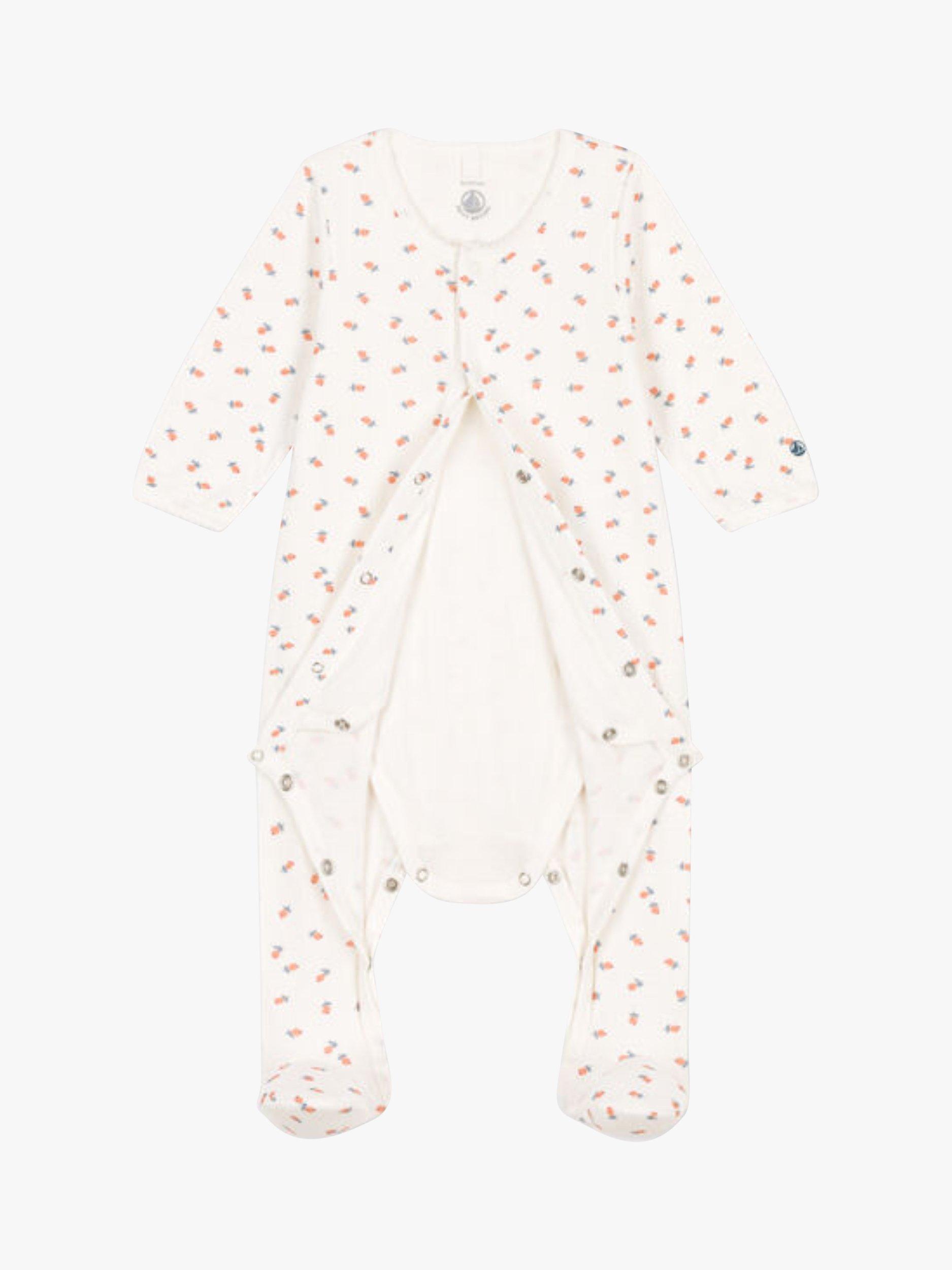 Product image 2 of 5, which shows Petit Bateau Baby Floral Print Tube Knit Sleepsuit, Marshmallow/Multi, 9 months
