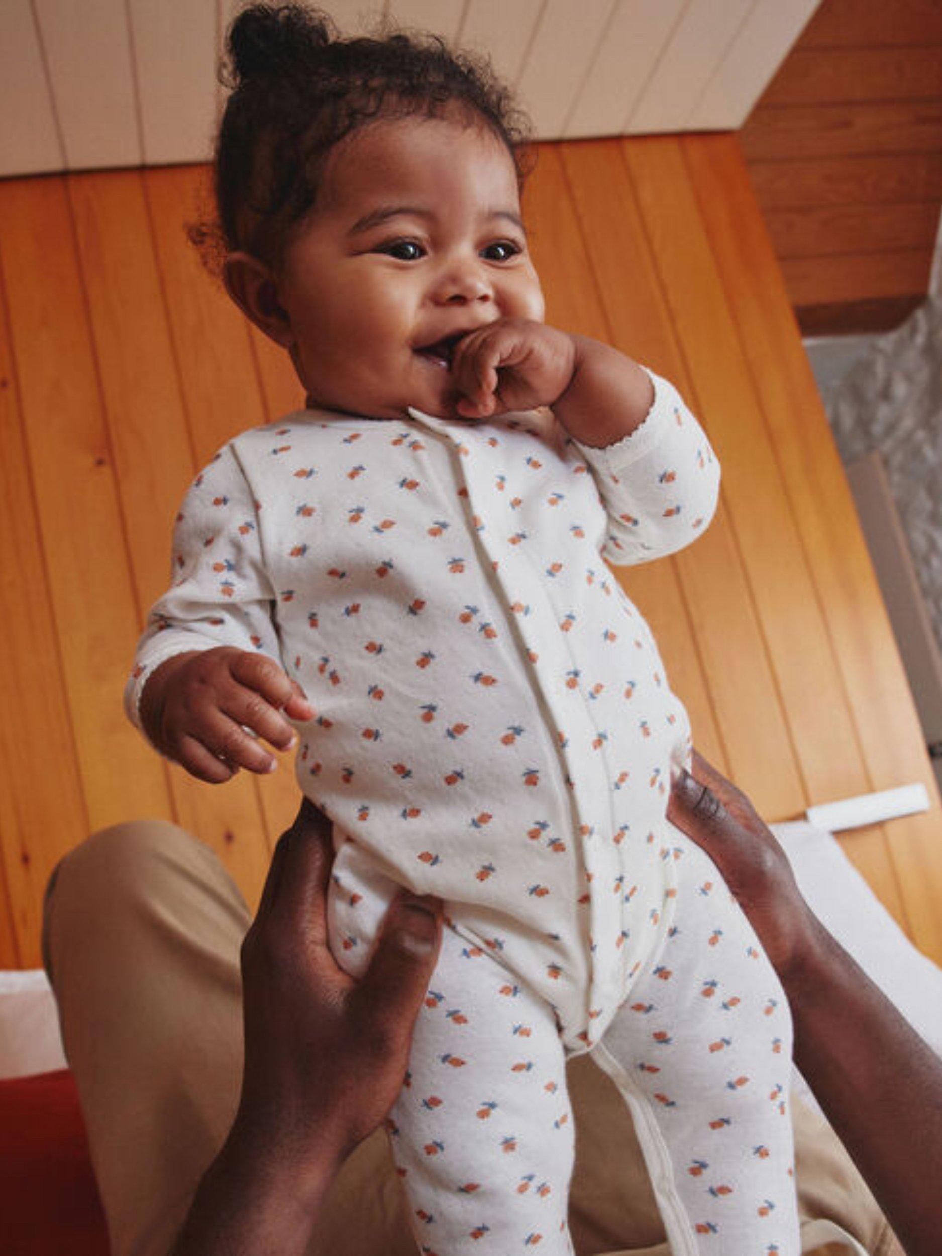 Product image 5 of 5, which shows Petit Bateau Baby Floral Print Tube Knit Sleepsuit, Marshmallow/Multi, 9 months