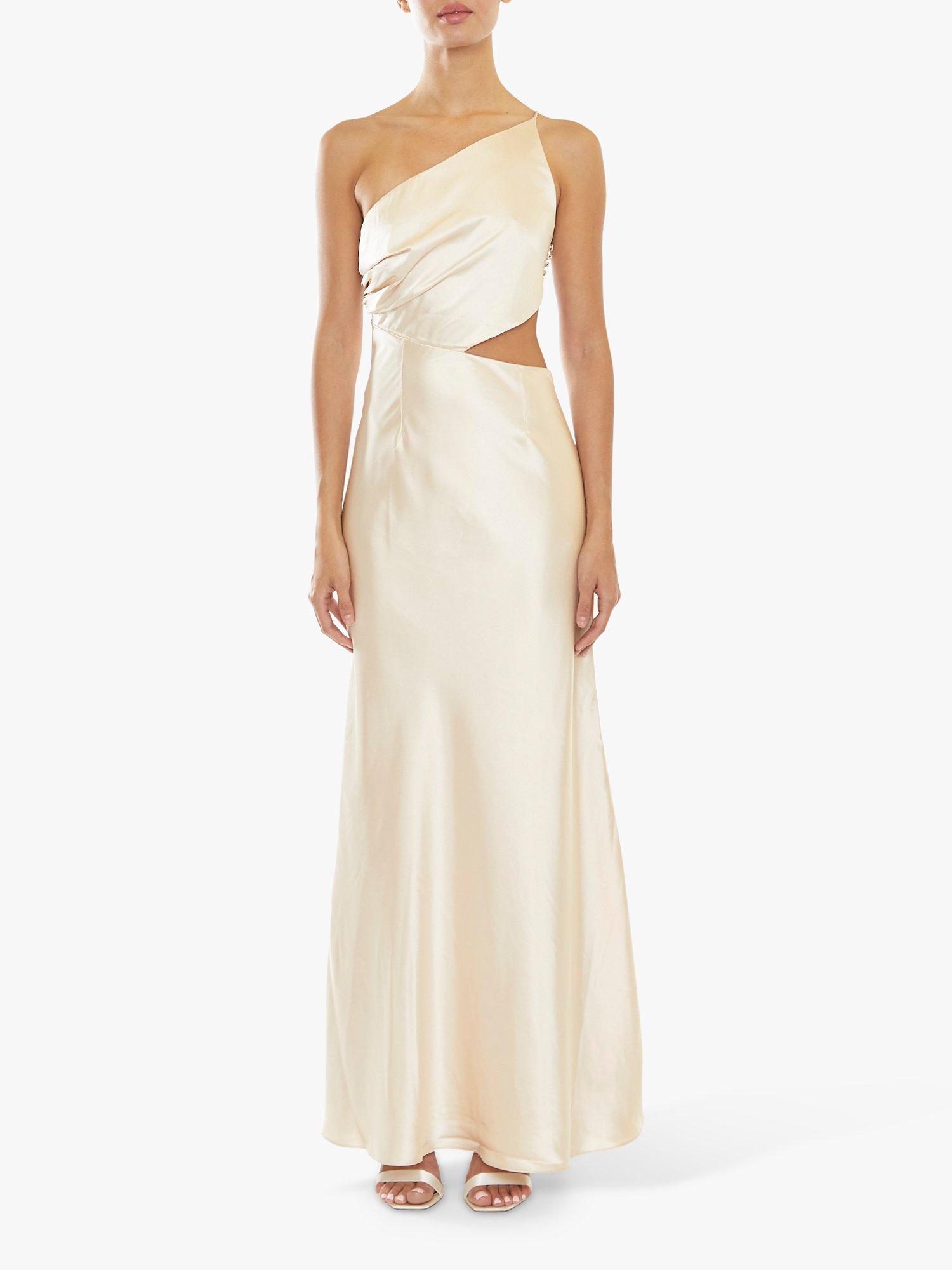 True Decadence Elena Asymmetric Satin Maxi Dress, Pale Stone