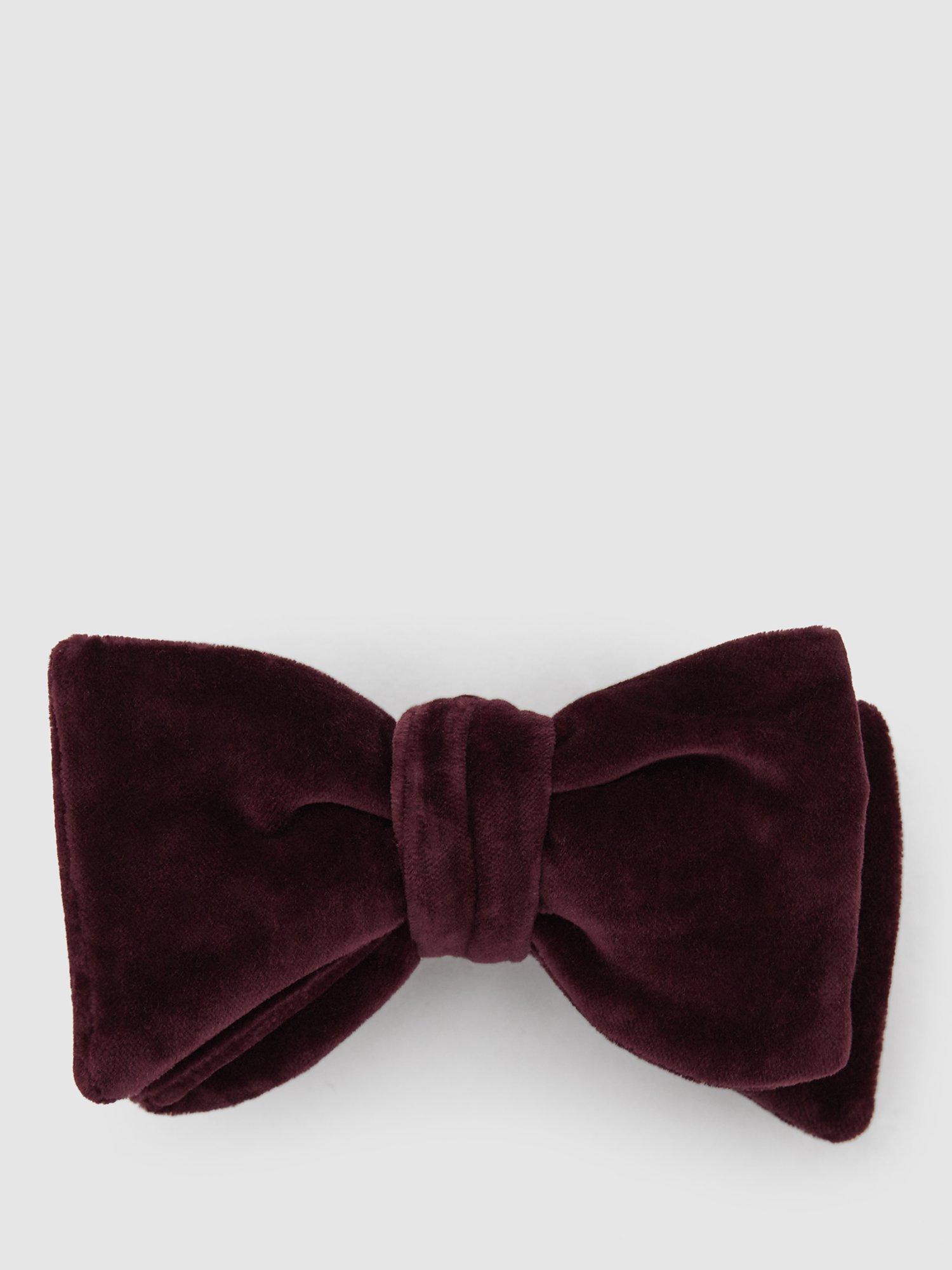 Product image 1 of 4, which shows Reiss Hike Velvet Bow Tie, Bordeaux, One Size