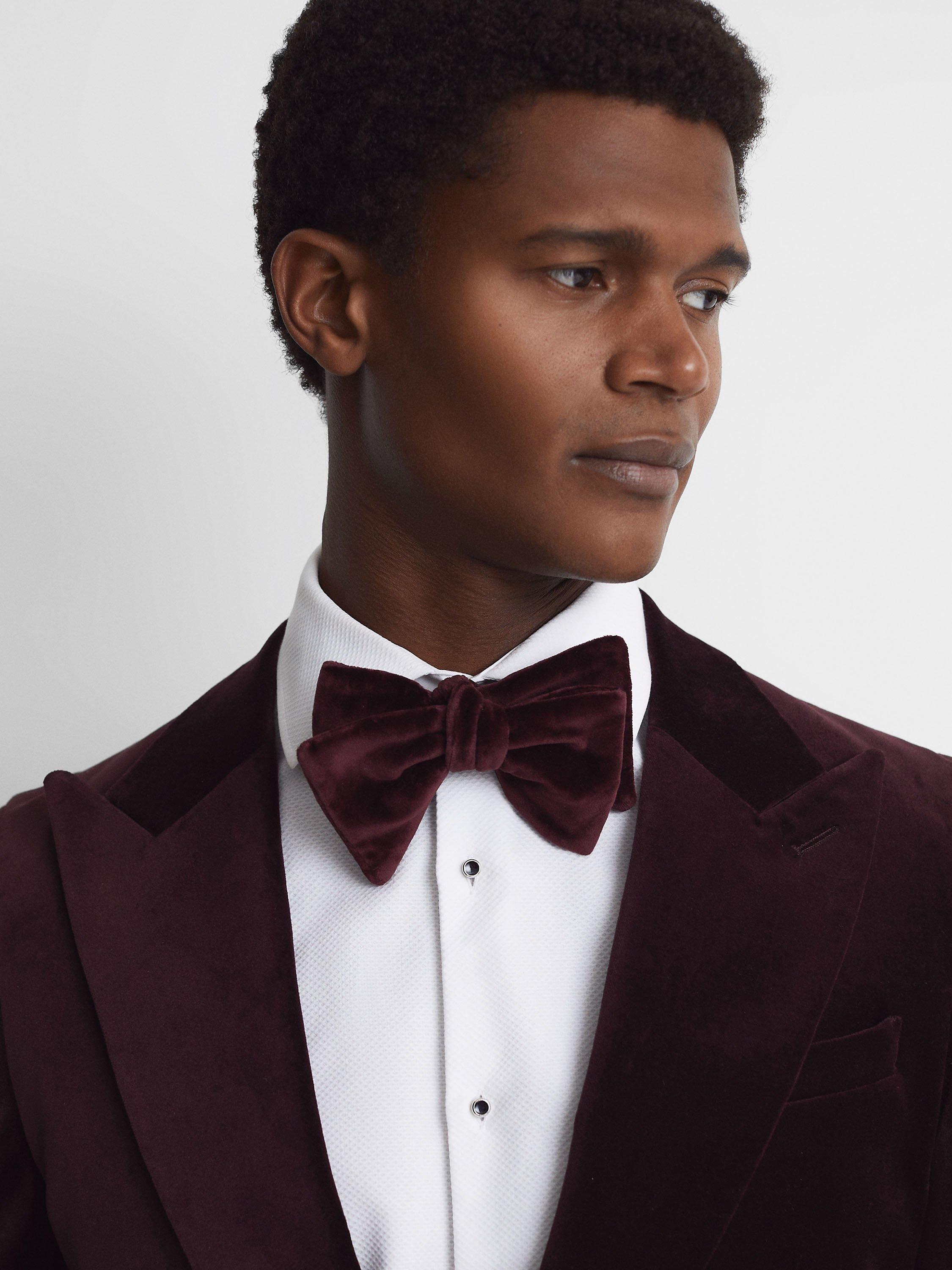 Product image 2 of 4, which shows Reiss Hike Velvet Bow Tie, Bordeaux, One Size
