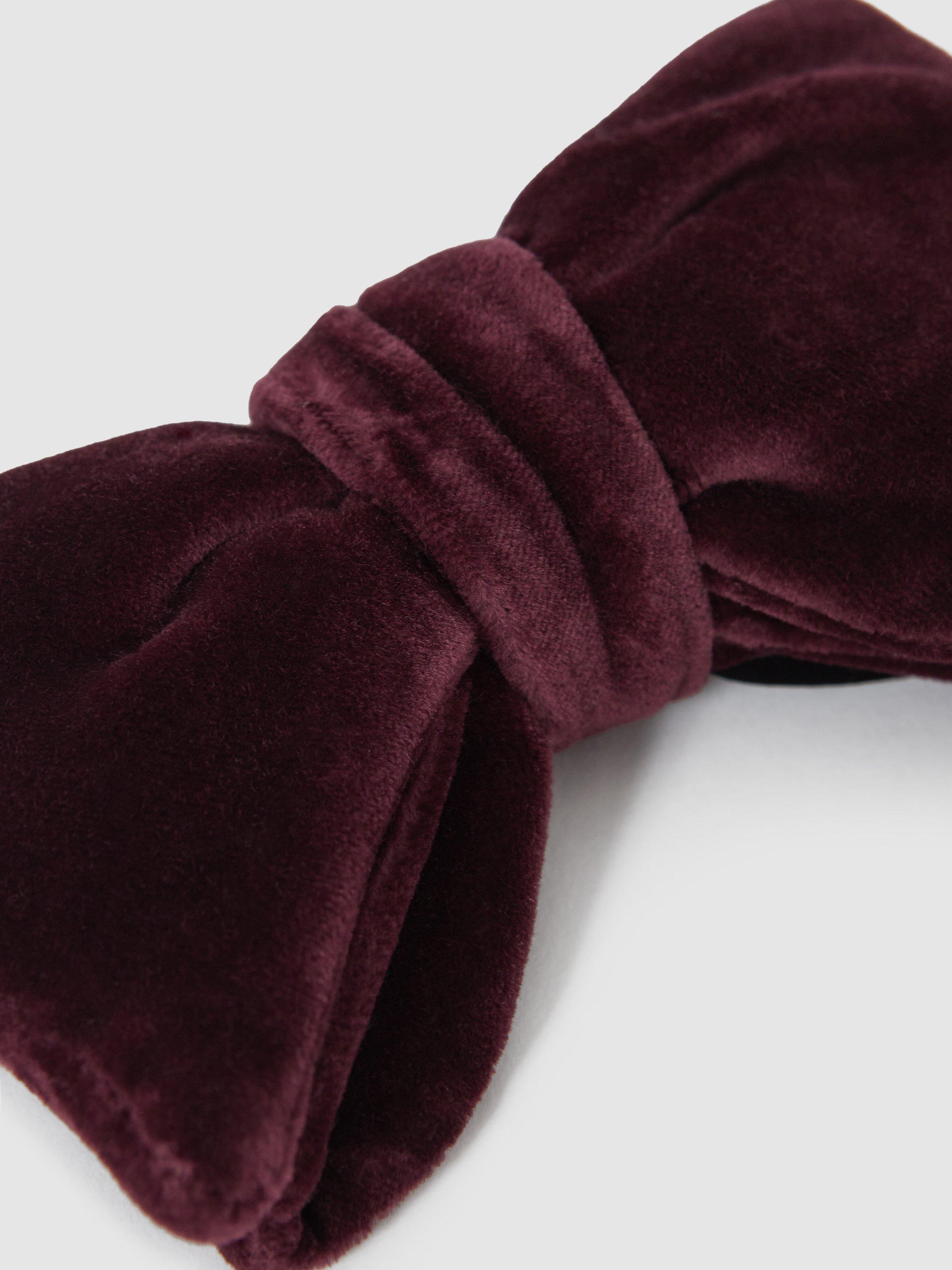 Product image 4 of 4, which shows Reiss Hike Velvet Bow Tie, Bordeaux, One Size