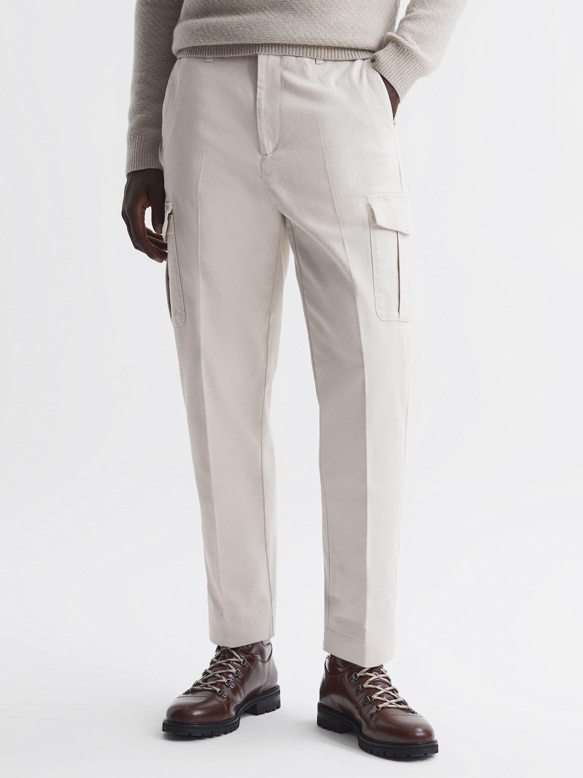 Reiss Thunder Brushed Cotton Smart Cargo Trousers, Ecru