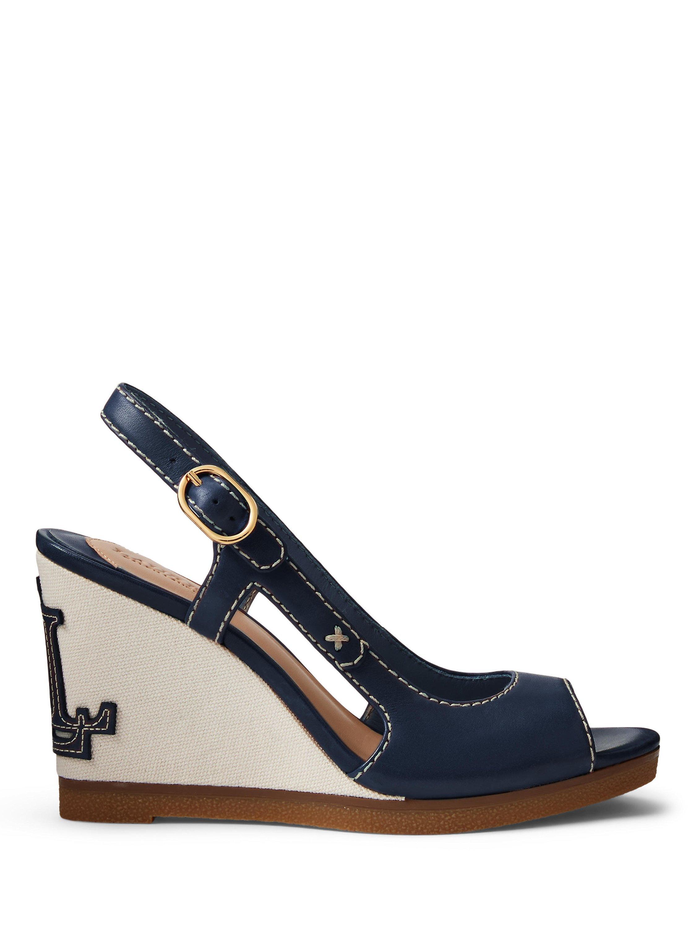 Lauren Ralph Lauren Roni Leather Wedge Sandal, Navy