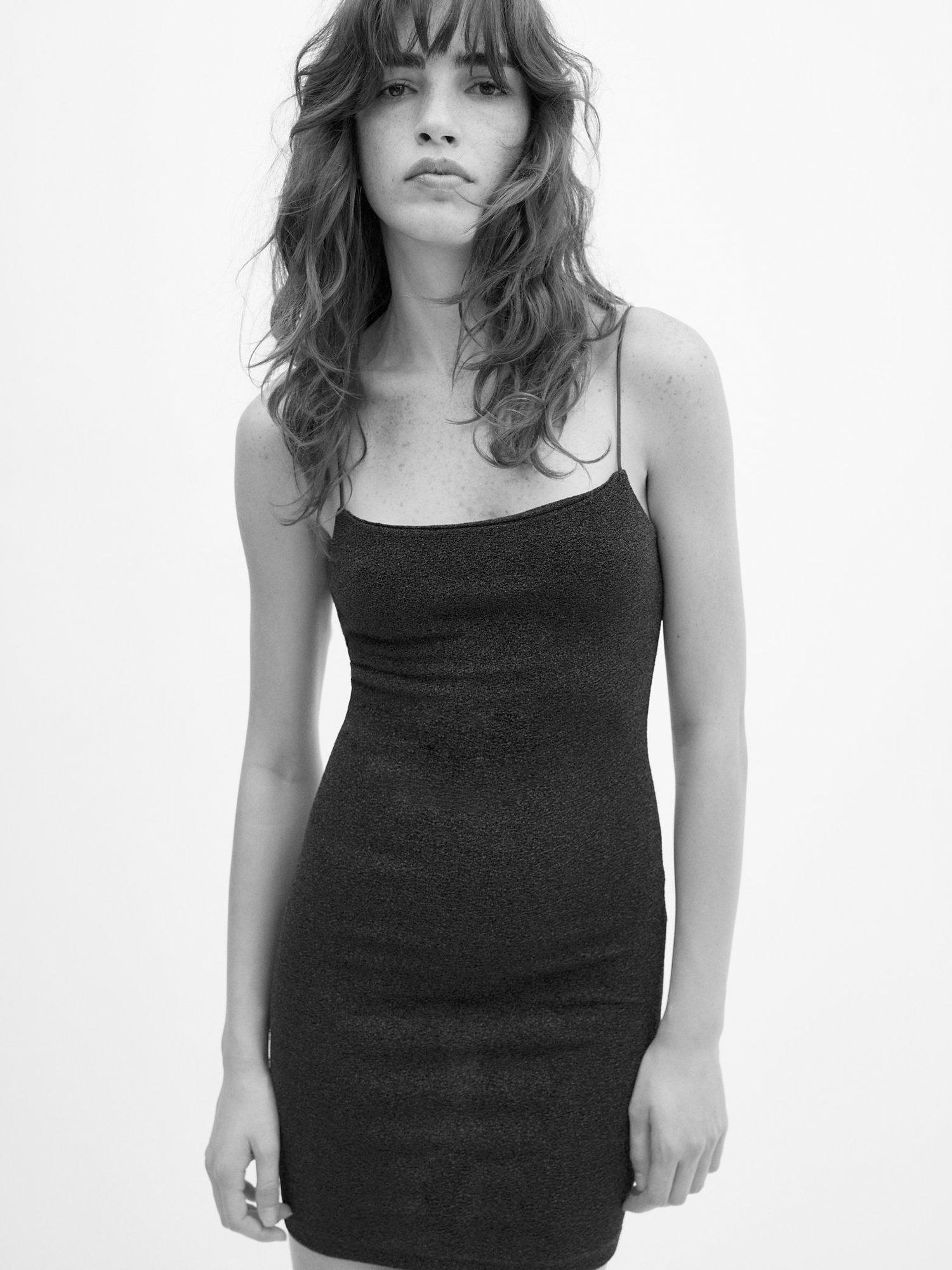 Mango Xlima Lurex Strap Mini Dress, Dark Blue