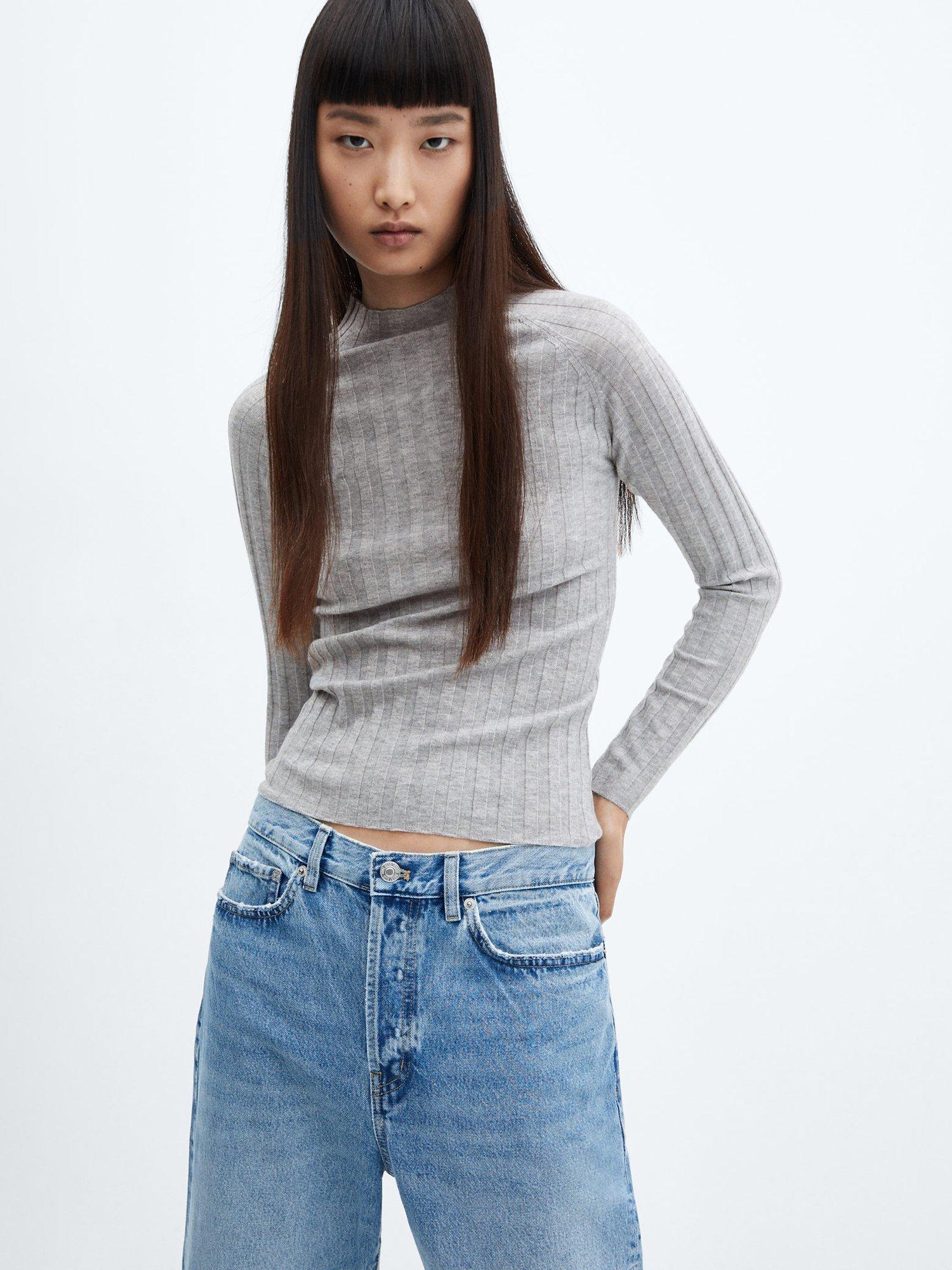 Mango Flurries Ribbed Jumper, Light Pastel Grey