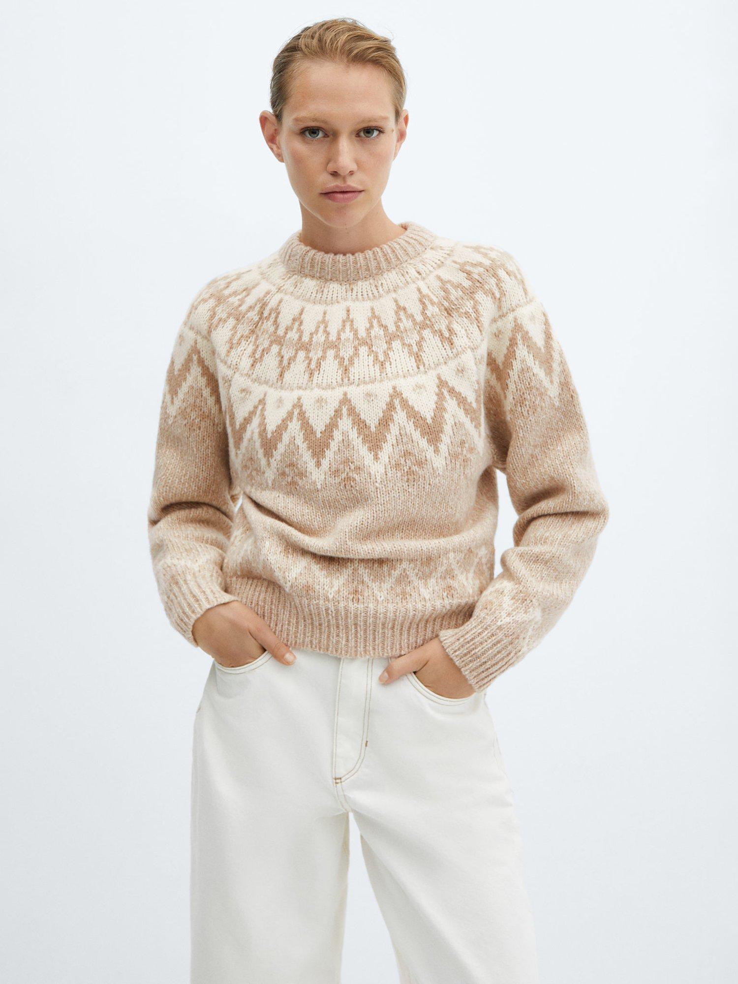 Mango Vintage Crew Neck Jumper, Brown/Multi
