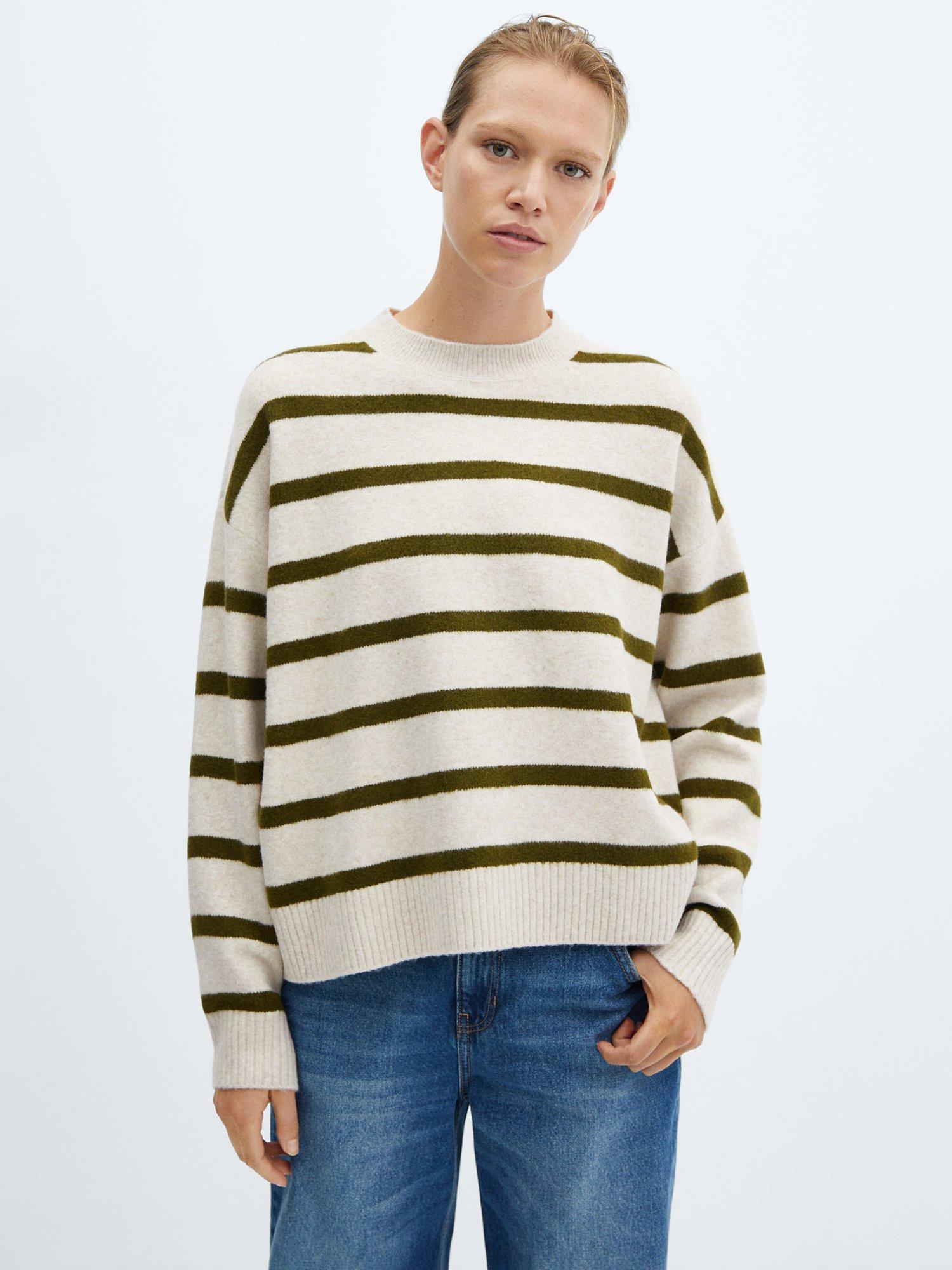 Mango Marini Wool Blend Round Neck Jumper, Beige /Khaki
