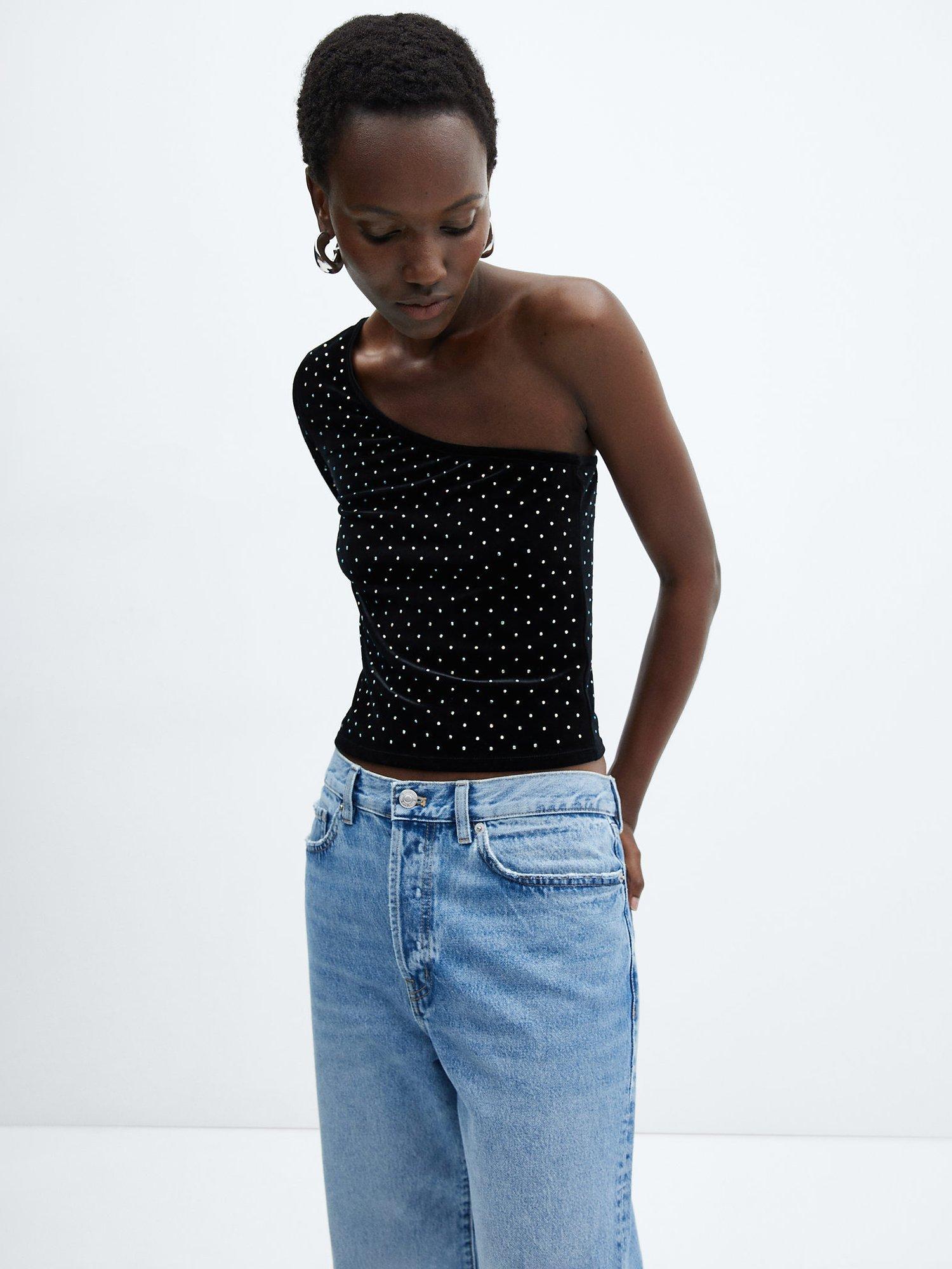 Mango Xtach Asymmetric Sequin Top, Black