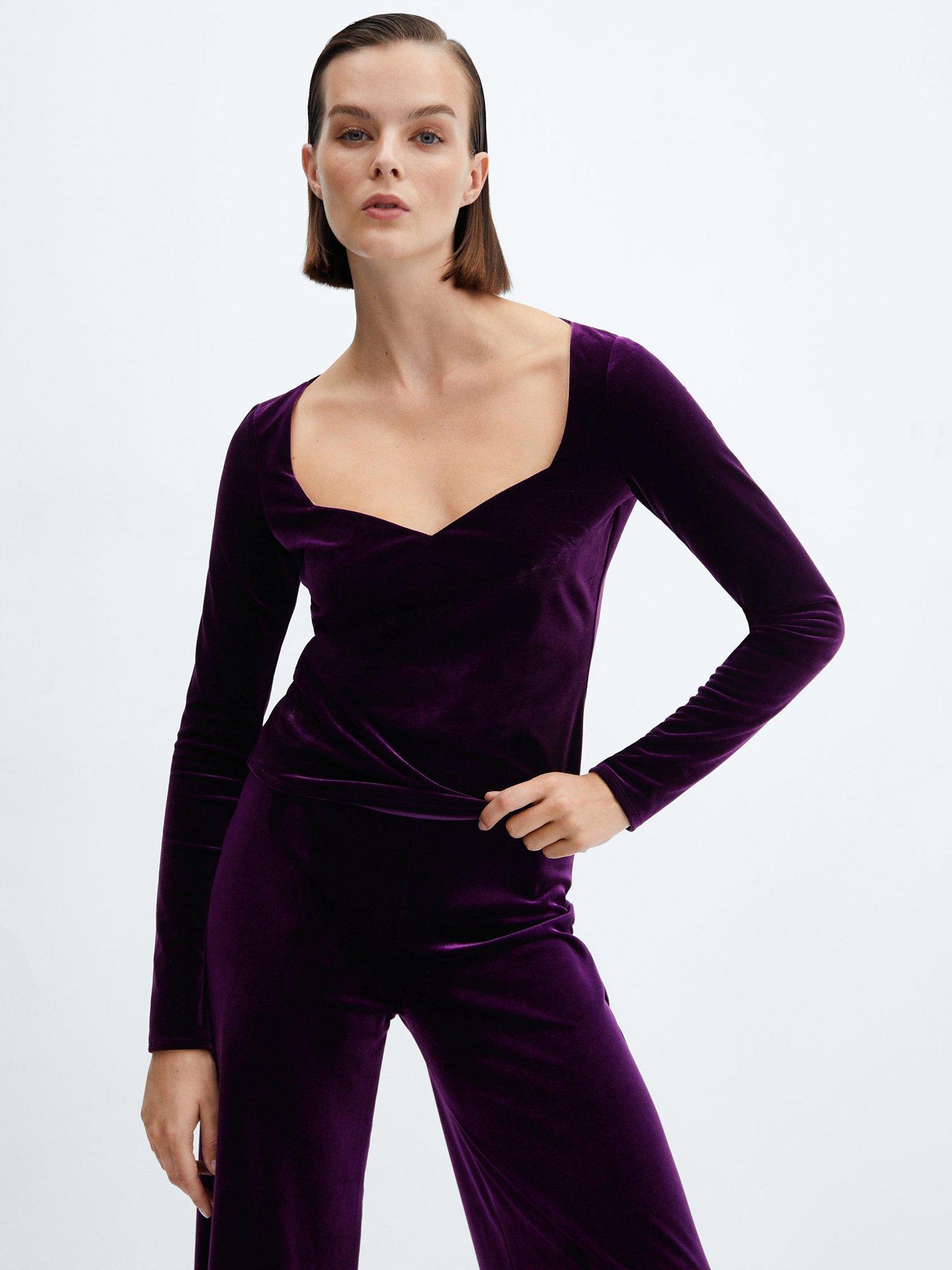 Mango Xsouffle Velvet Top, Medium Purple