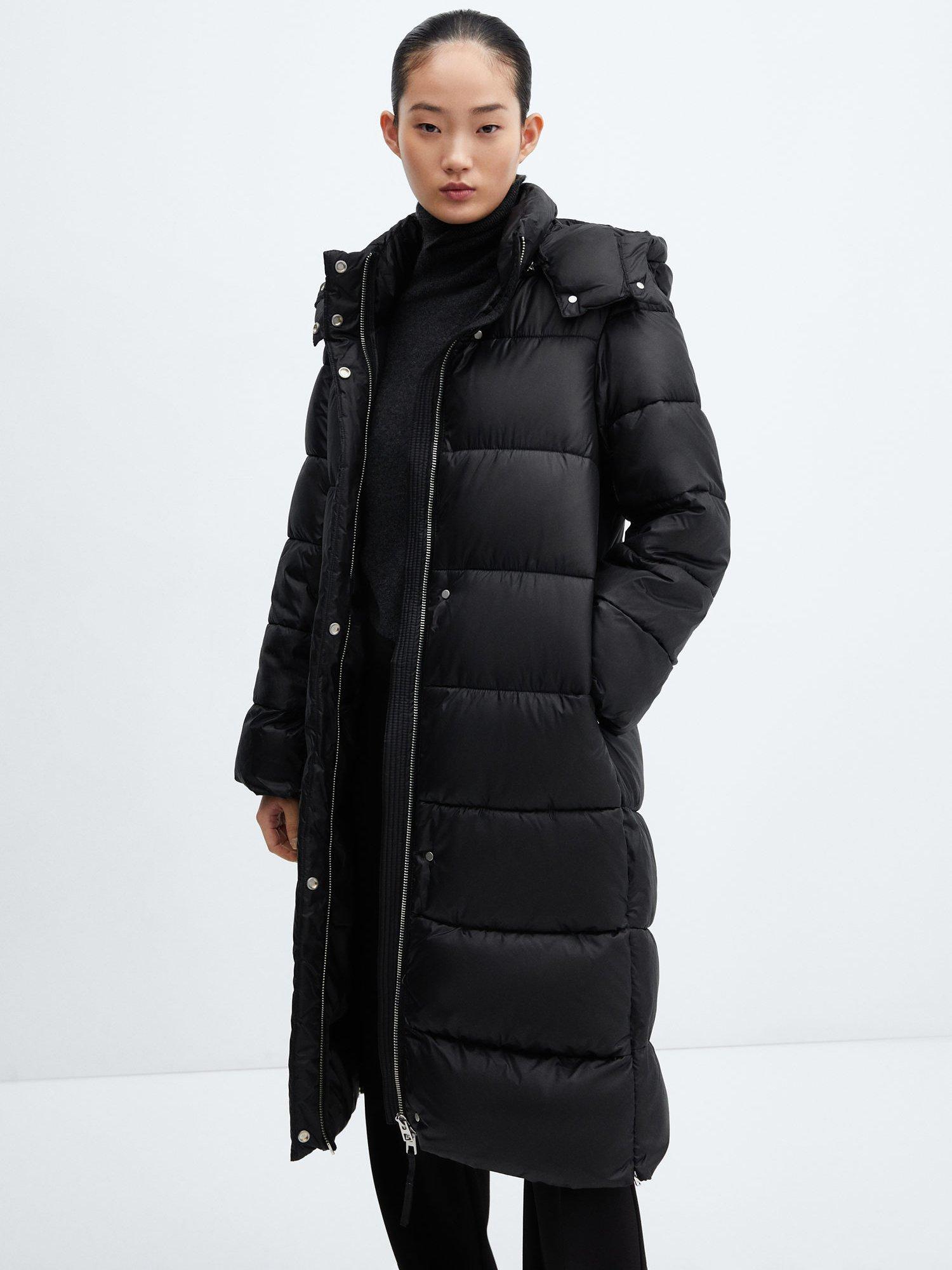Mango Bambu Hooded Water-Repellent Long Quilted Jacket