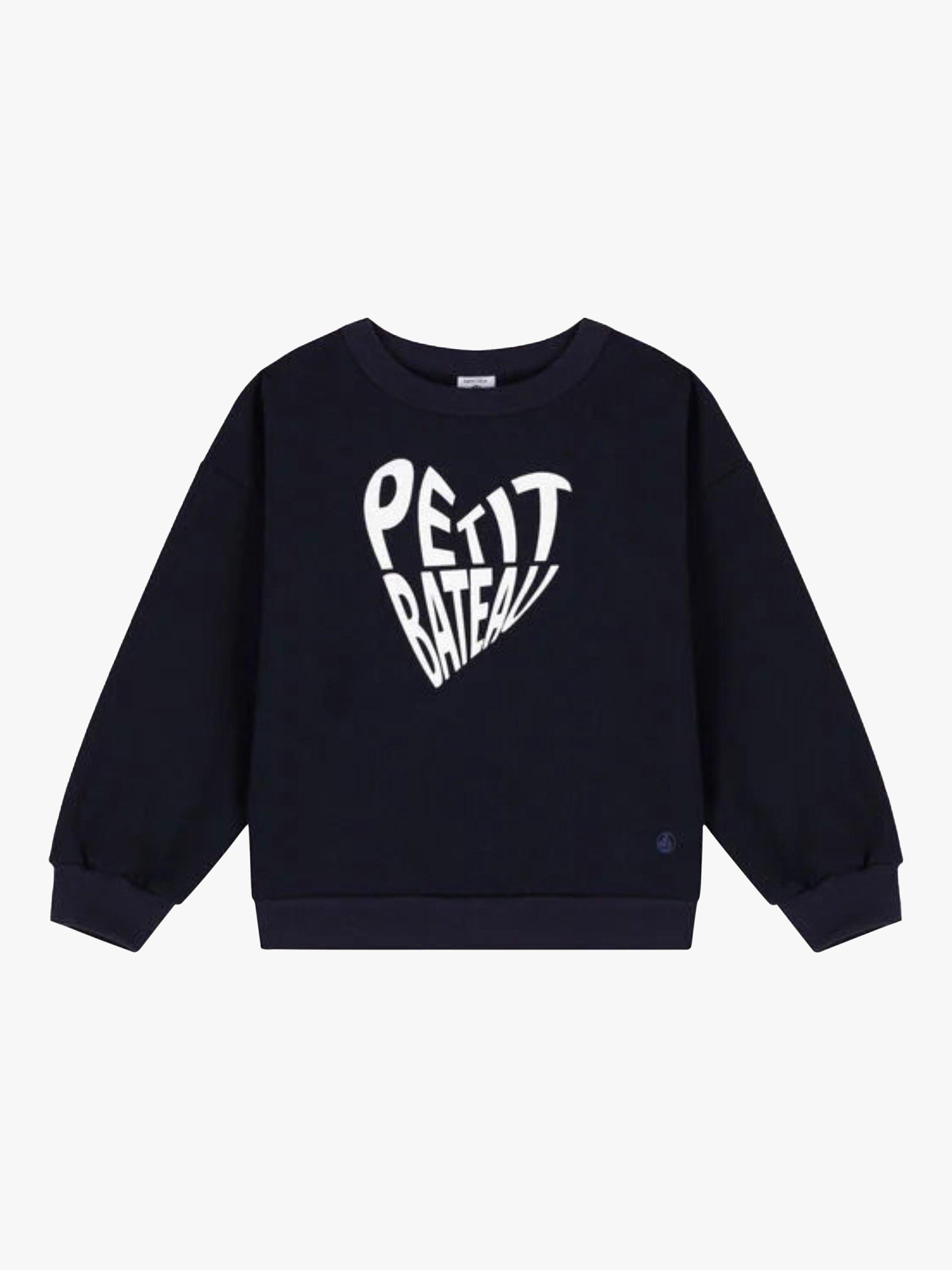 Product image 1 of 3, which shows Petit Bateau Kids' Fleece Sweatshirt, Navy/White, 6 years
