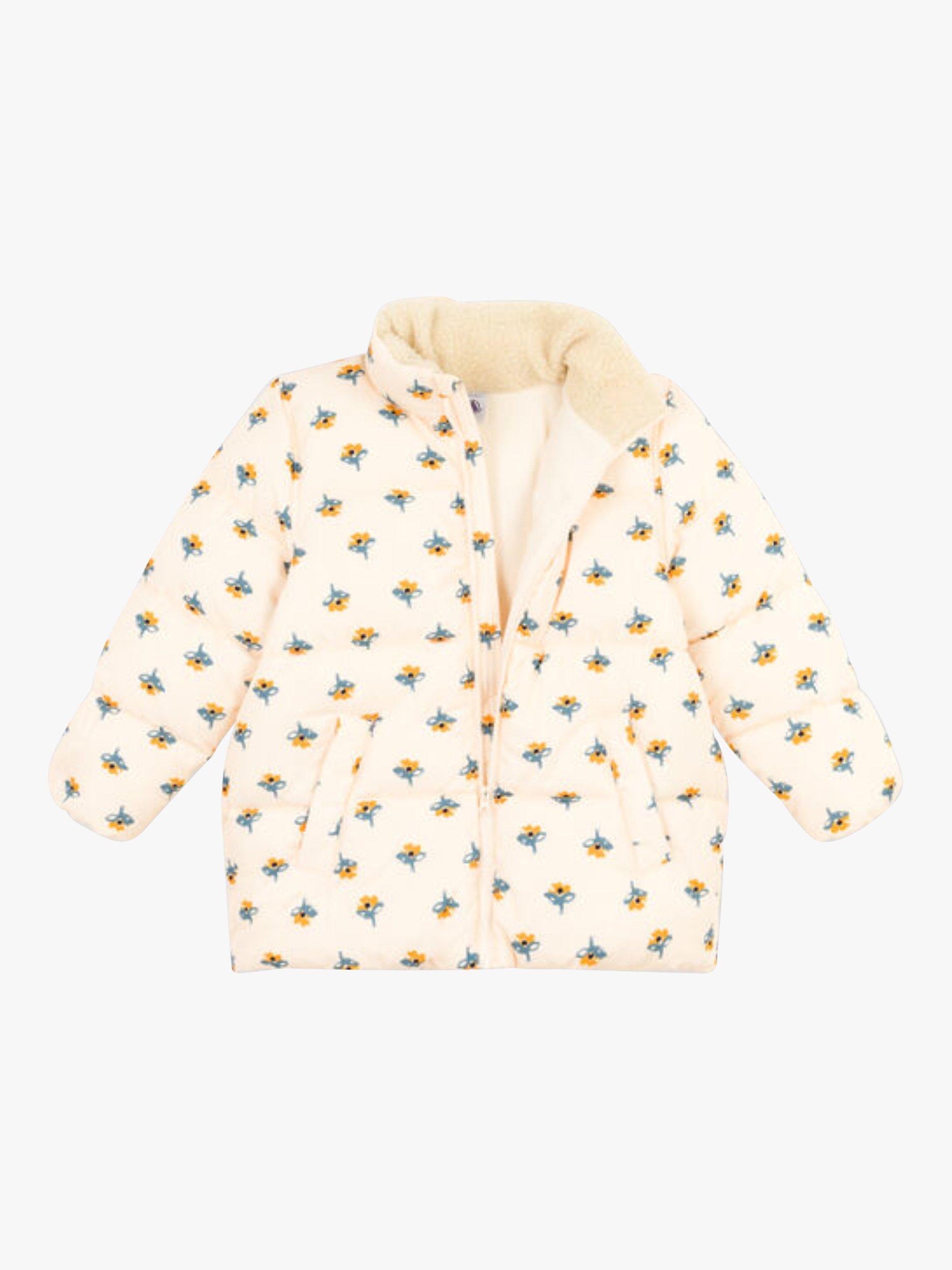 Product image 3 of 4, which shows Petit Bateau Girls' Puffer Fold-Out Hood Jacket, White/Multi, 6 years