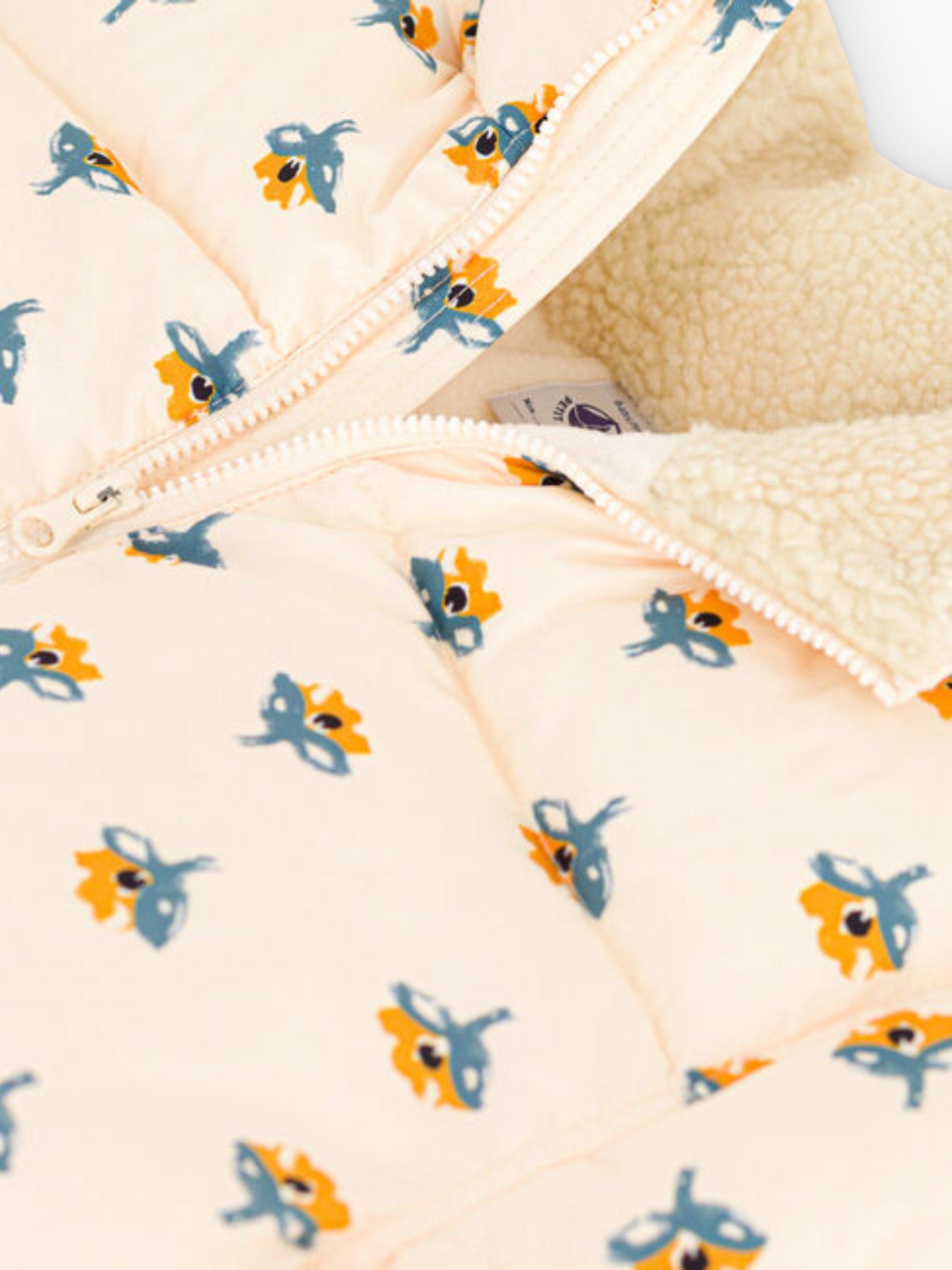 Product image 4 of 4, which shows Petit Bateau Girls' Puffer Fold-Out Hood Jacket, White/Multi, 6 years