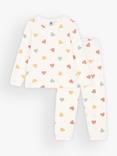 Petit Bateau Kids' Heart Print Velour Pyjamas, Marshmallow/Multi