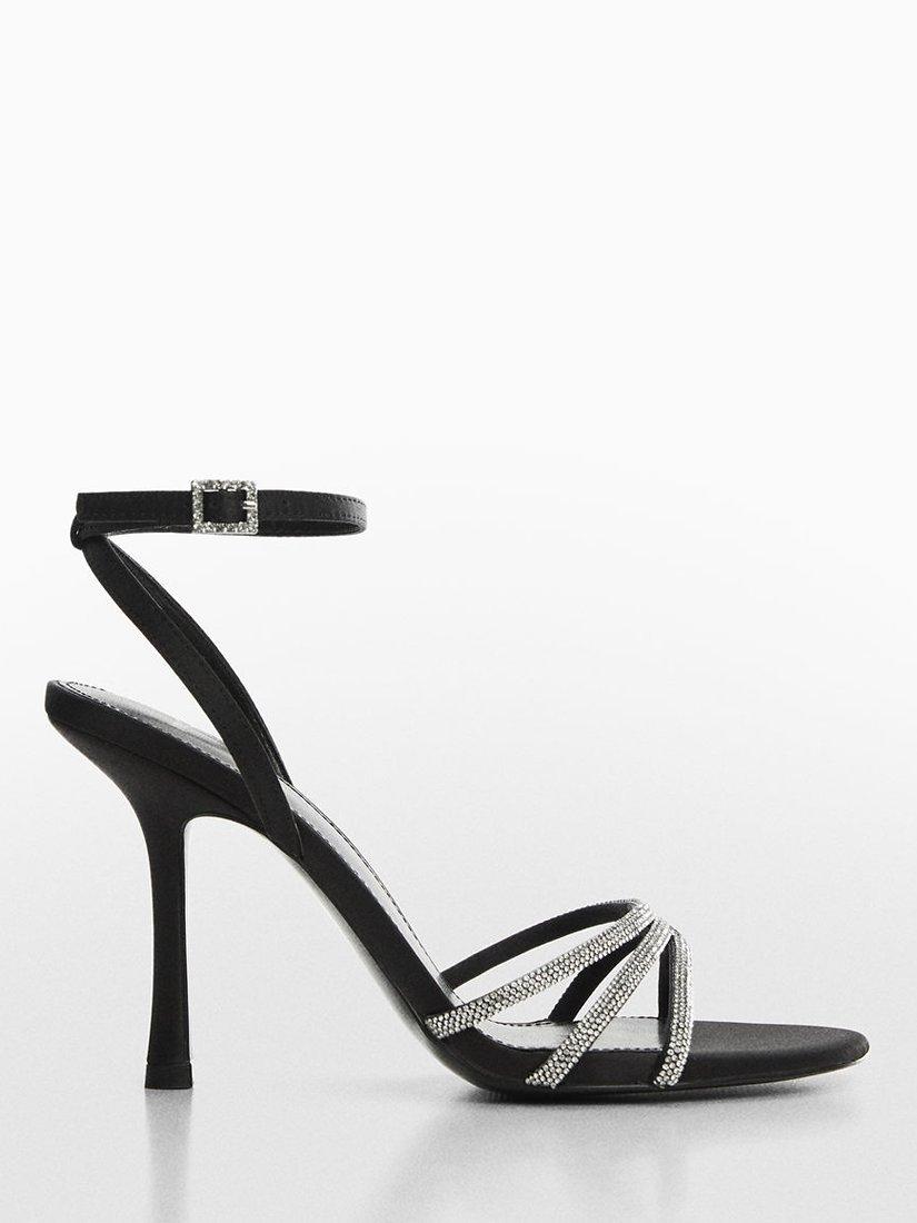 Mango Cora Rhinestone Strap Heeled Sandals, Black