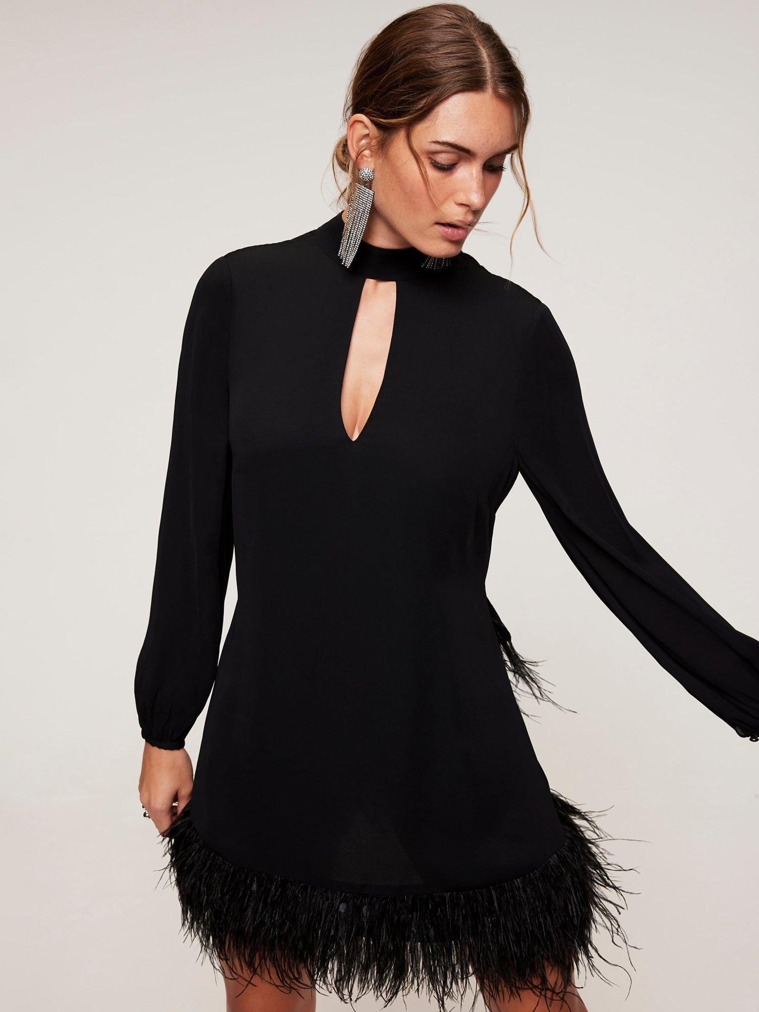 Mint Velvet Feather Mini Dress, Black