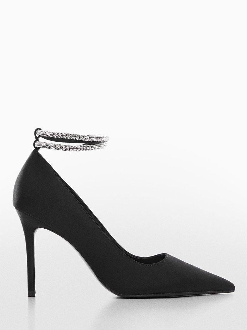 Mango Rona Rhinestone Strap Heeled Shoes, Black