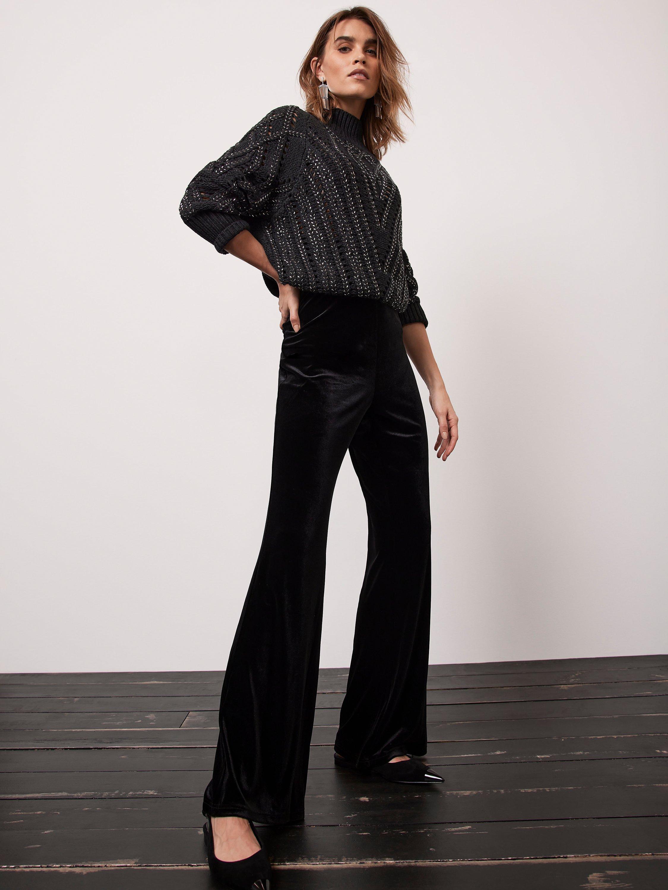 Mint Velvet Velvet Wide Trousers, Black