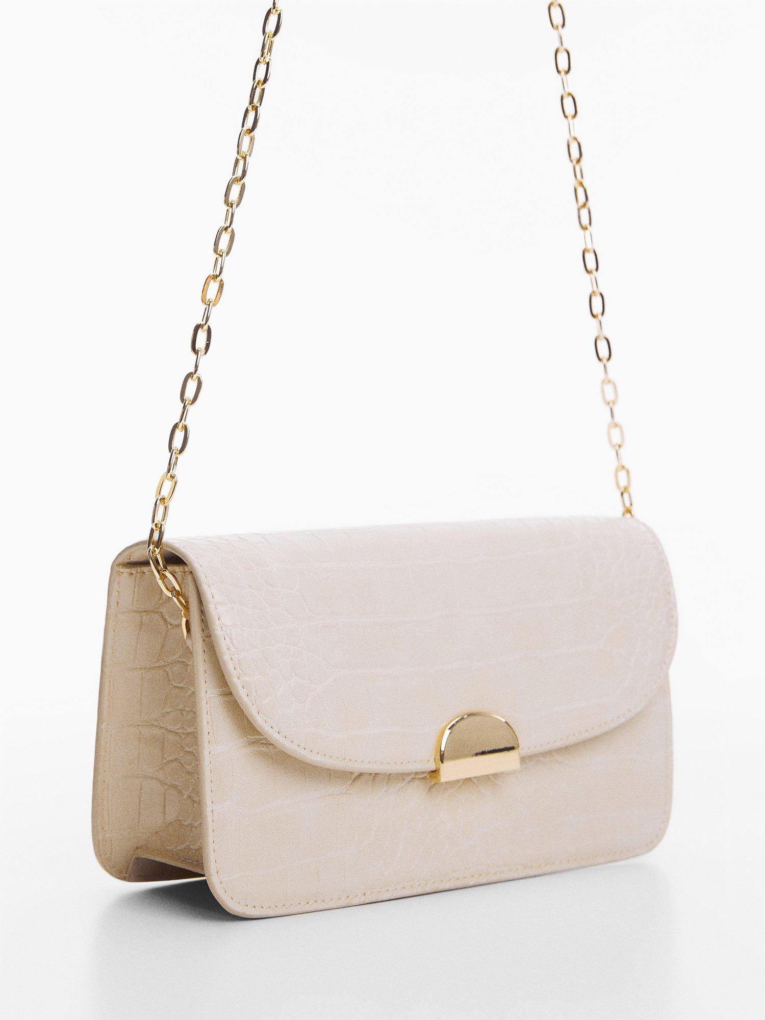 Mango Fabu Crocodile Skin Chain Strap Bag, Natural White, One Size