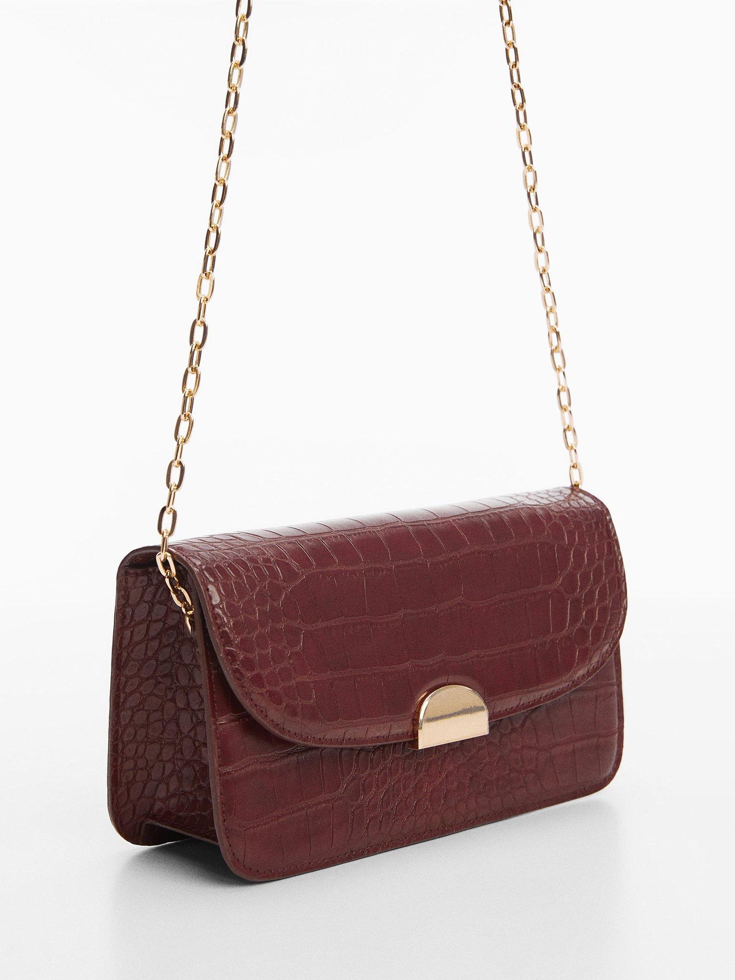 Mango Fabu Crocodile Skin Chain Strap Bag, Dark Red, One Size