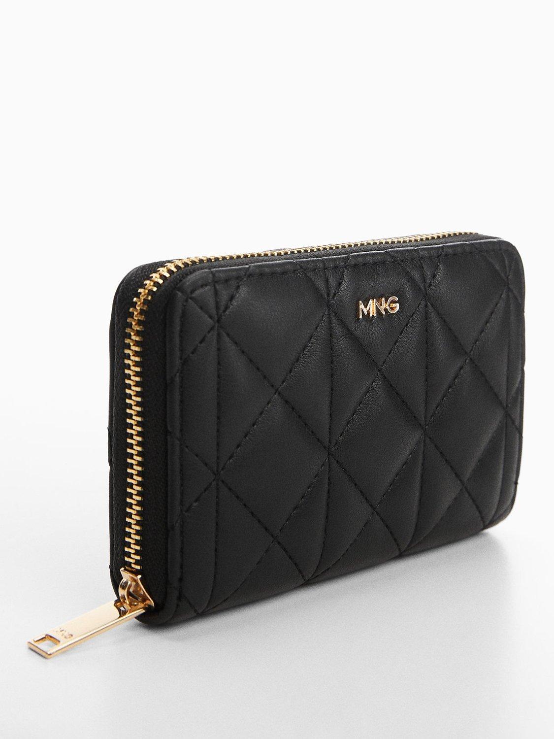 Mango Quark Quilted Zip Around Purse, Black