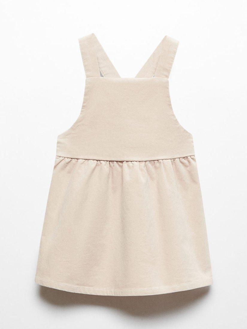 Mango Kids' Fuji Velvet Pinafore Dress, Light Pastel Brown