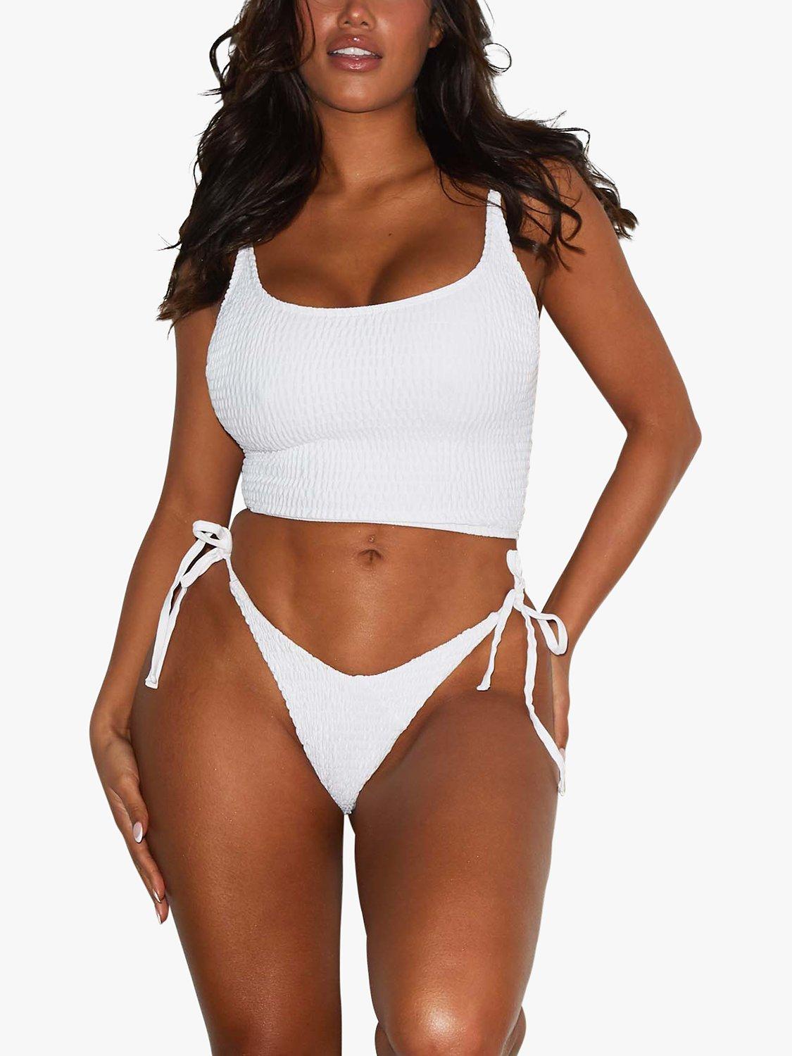 We Are We Wear Zoey Crinkle Tie Side Bikini Bottoms, White