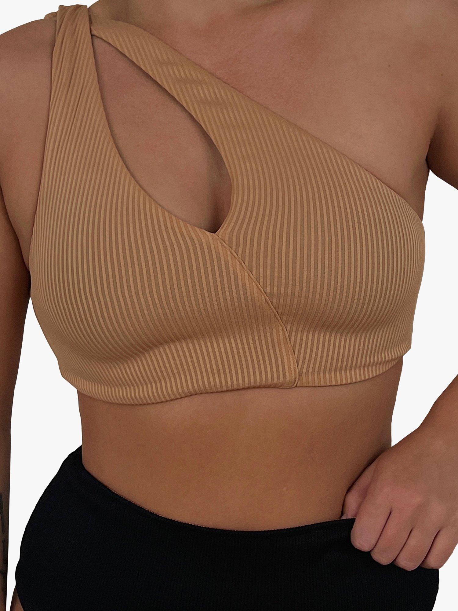 We Are We Wear Reversible Charlotte One Shoulder Bikini Top, Black/Caramel