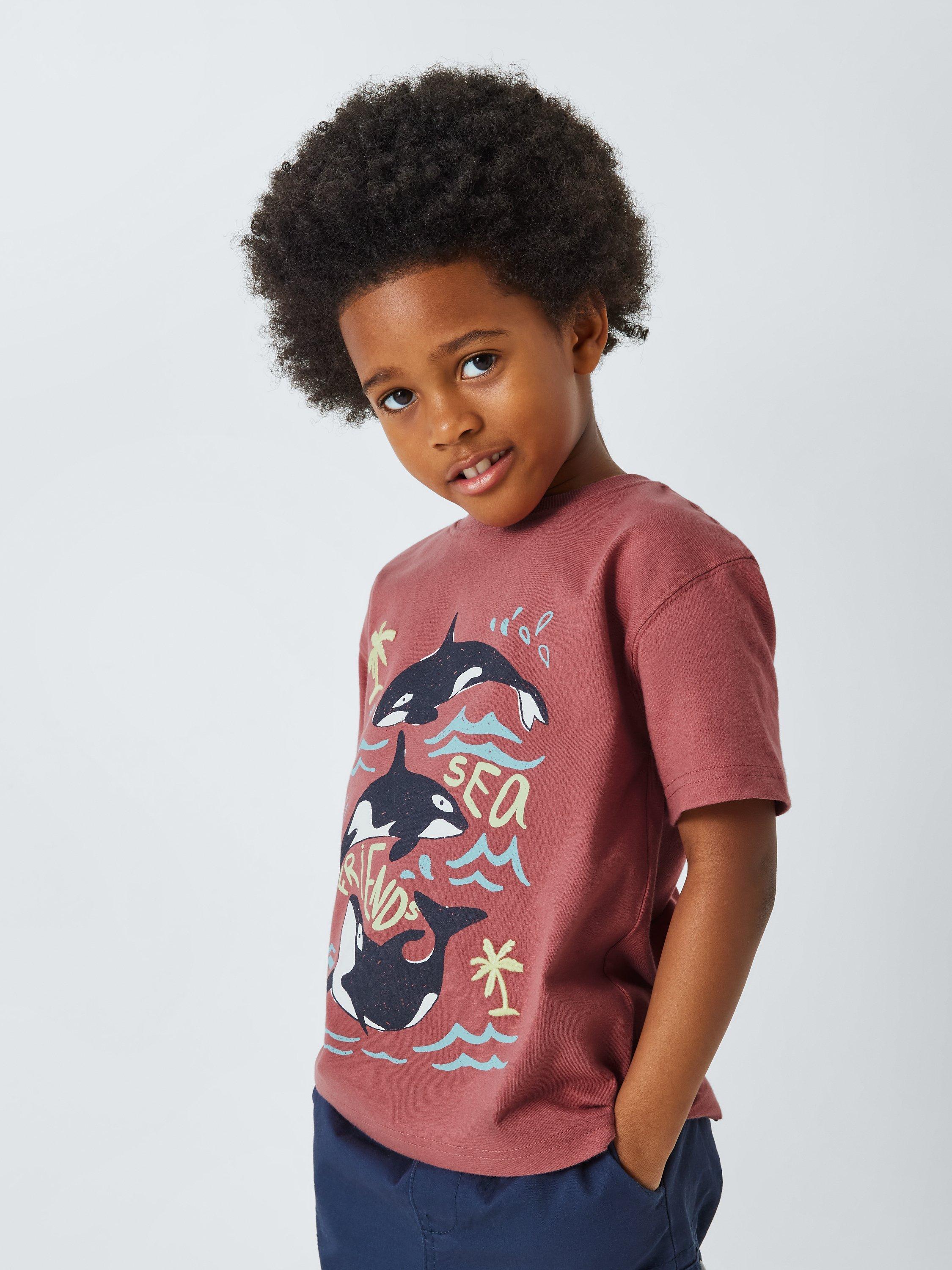 John Lewis Kids' Orca Sea Friends Graphic Print T-Shirt, Red