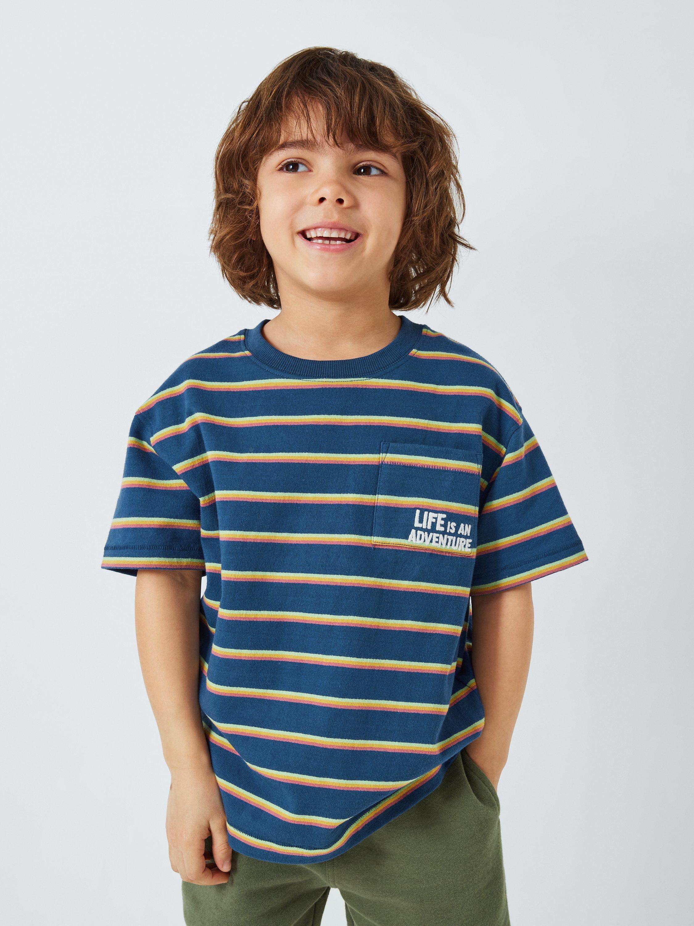 John Lewis Kids' Embroidered Graphic Life Is An Adventure Stripe T-Shirt, Blue