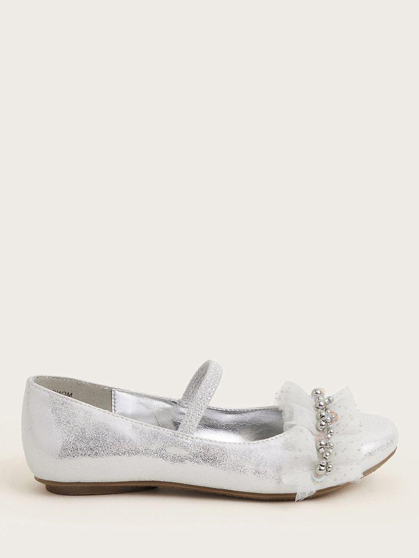Monsoon Kids' Cluster Beaded Strap Ballerina Shoes, Silver