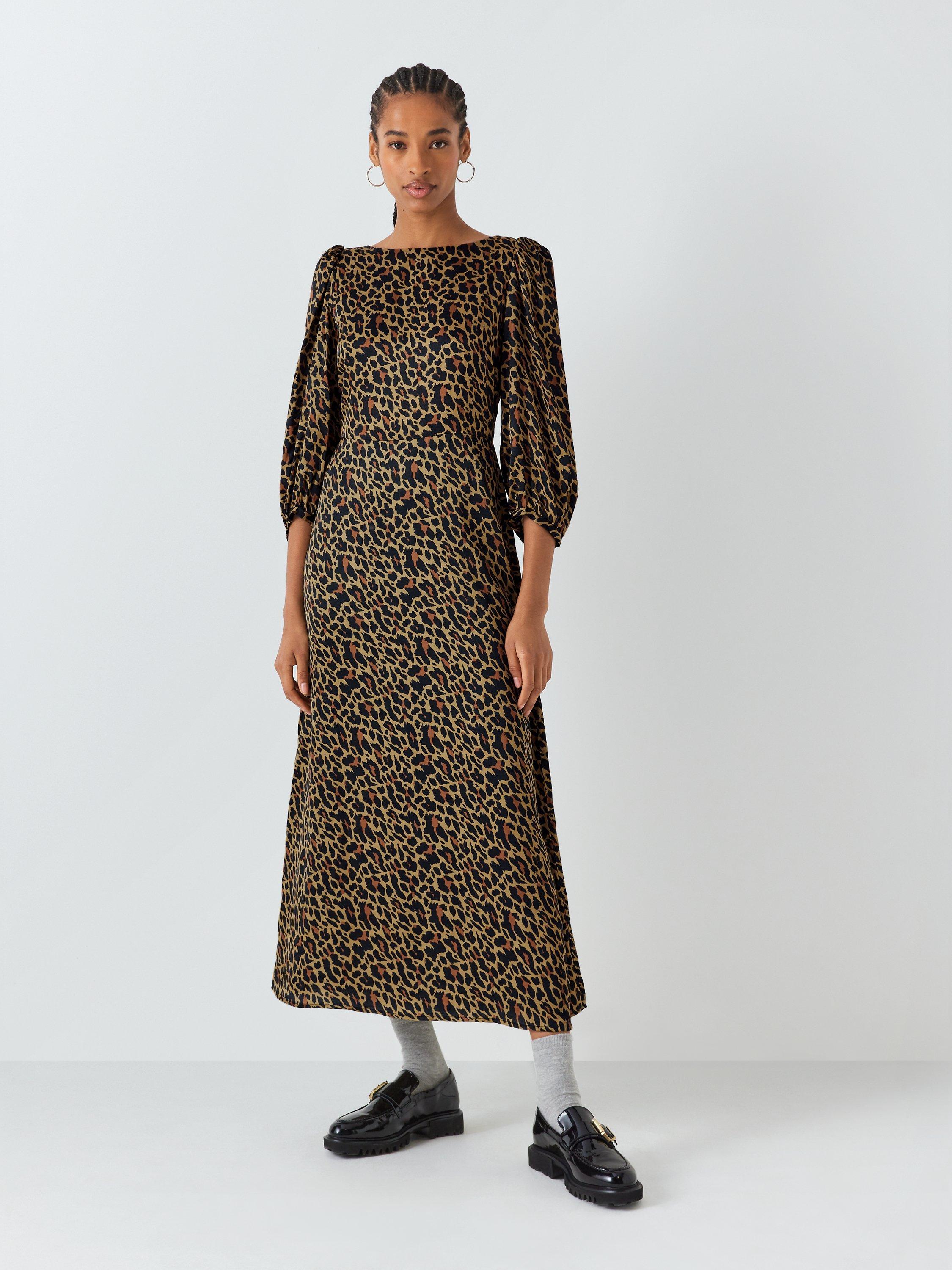 Olivia Rubin Lara Animal Print Midi Dress Brown