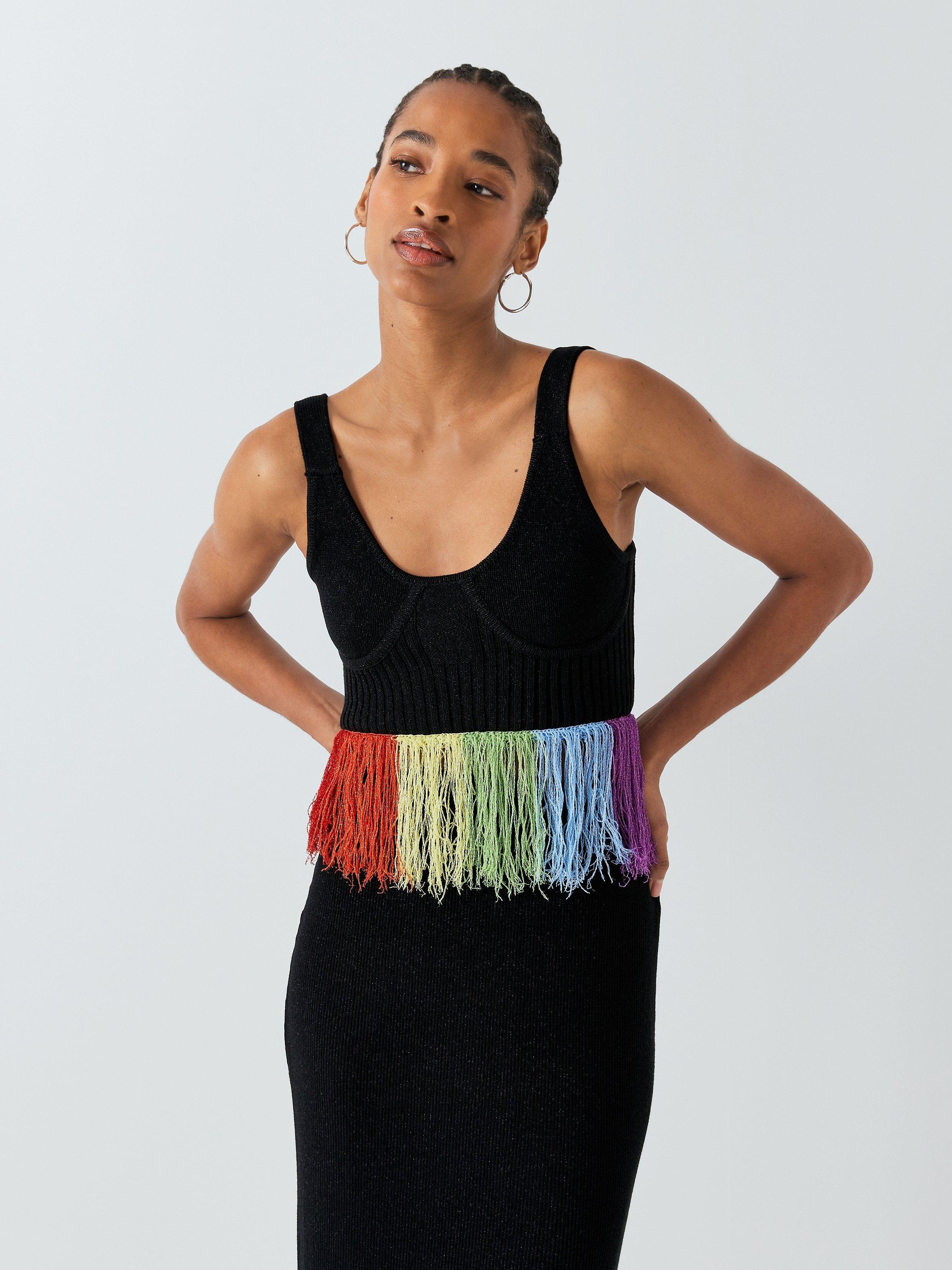 Olivia Rubin Marni Rainbow Fringed Top, Black
