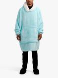 Ony Unisex Faux Fur Collar Sherpa Lined Fleece Hoodie Blanket, Blue/White