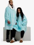 Ony Unisex Faux Fur Collar Sherpa Lined Fleece Hoodie Blanket, Blue/White