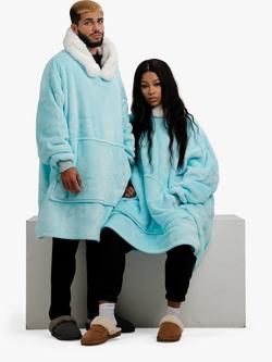 Ony Unisex Faux Fur Collar Sherpa Lined Fleece Hoodie Blanket - view 2, Blue/White