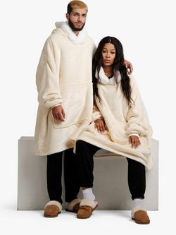 Ony Unisex Faux Fur Collar Sherpa Lined Fleece Hoodie Blanket - view 2, Cream/White