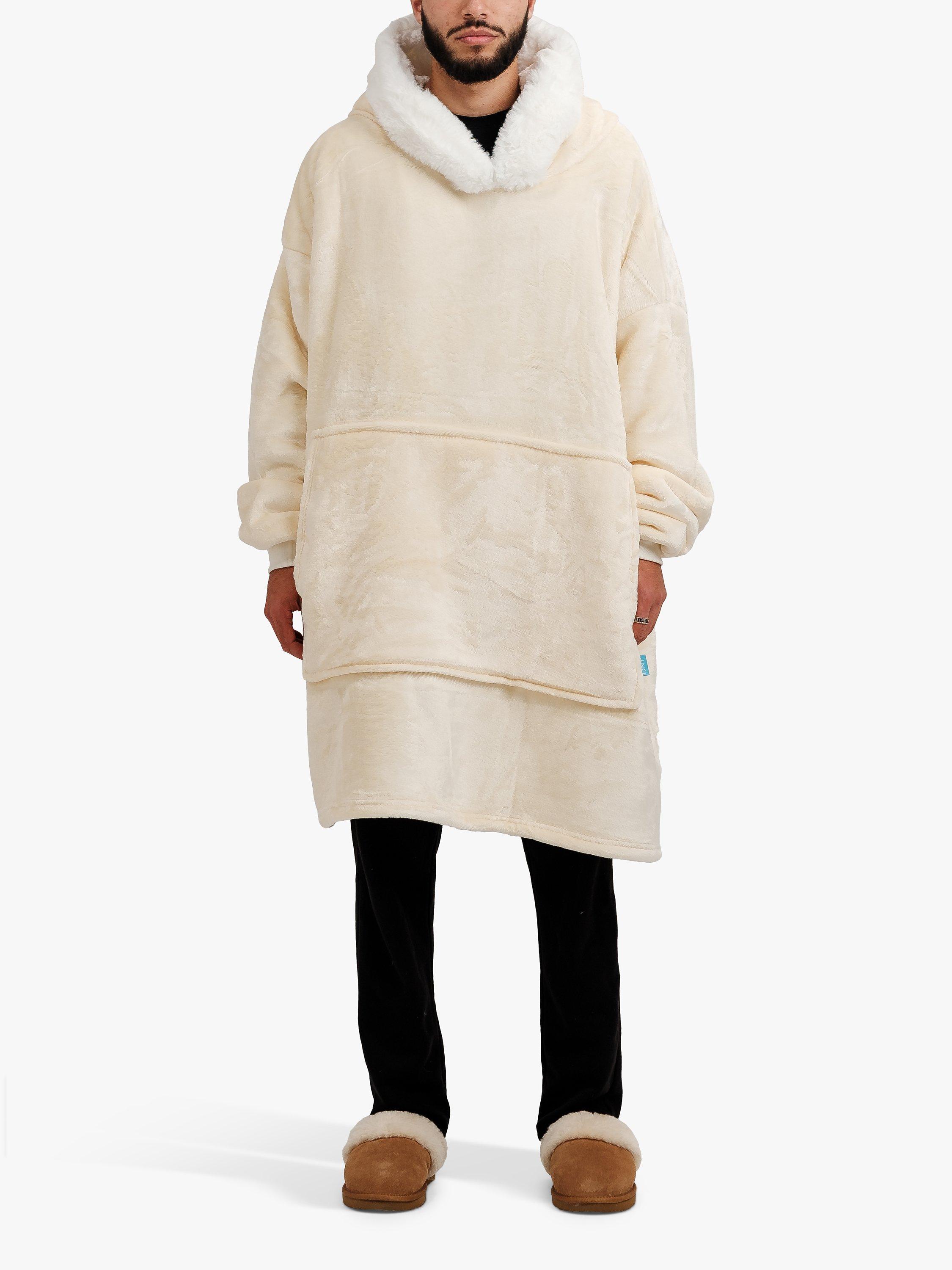 Product image 3 of 10, which shows Ony Unisex Faux Fur Collar Sherpa Lined Fleece Hoodie Blanket, Cream/White, One Size