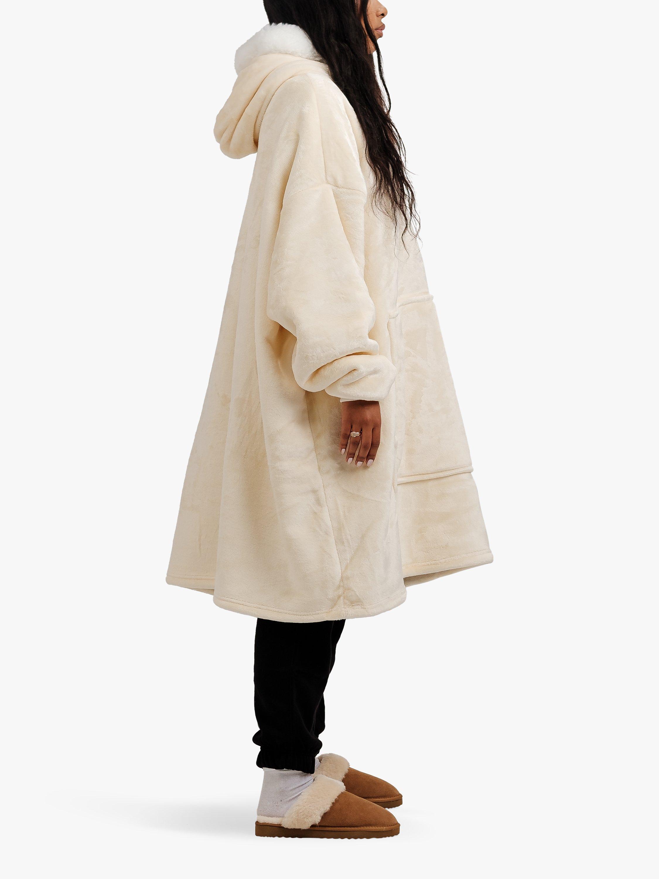 Product image 5 of 10, which shows Ony Unisex Faux Fur Collar Sherpa Lined Fleece Hoodie Blanket, Cream/White, One Size