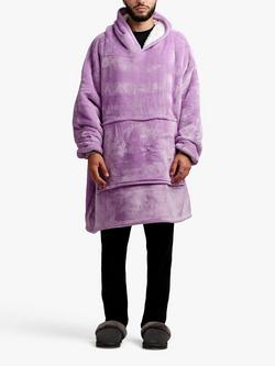 Ony Unisex Sherpa Lined Fleece Hoodie Blanket, Purple/White