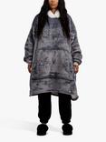 Ony Unisex Faux Fur Collar Sherpa Lined Fleece Hoodie Blanket, Grey/White