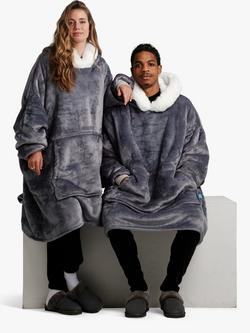 Ony Unisex Faux Fur Collar Sherpa Lined Fleece Hoodie Blanket - view 2, Grey/White