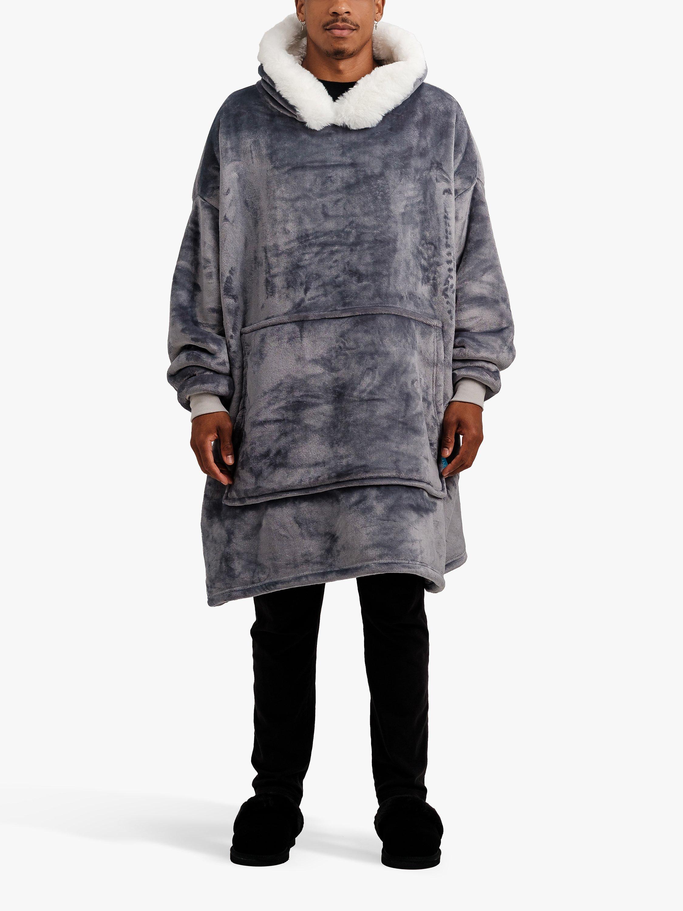 Product image 3 of 11, which shows Ony Unisex Faux Fur Collar Sherpa Lined Fleece Hoodie Blanket, Grey/White, One Size