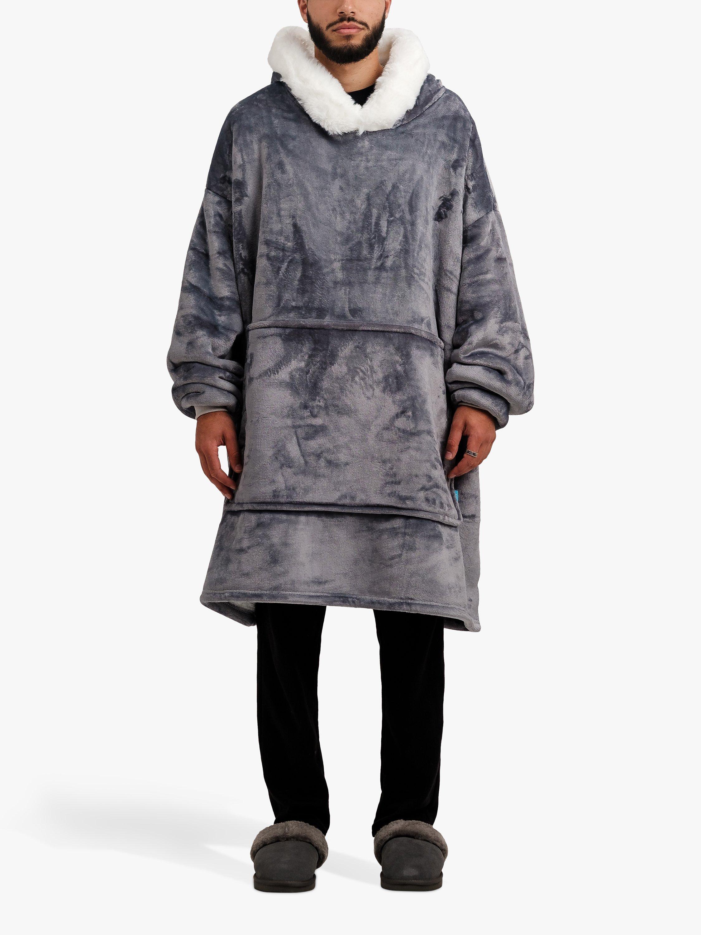 Product image 4 of 11, which shows Ony Unisex Faux Fur Collar Sherpa Lined Fleece Hoodie Blanket, Grey/White, One Size