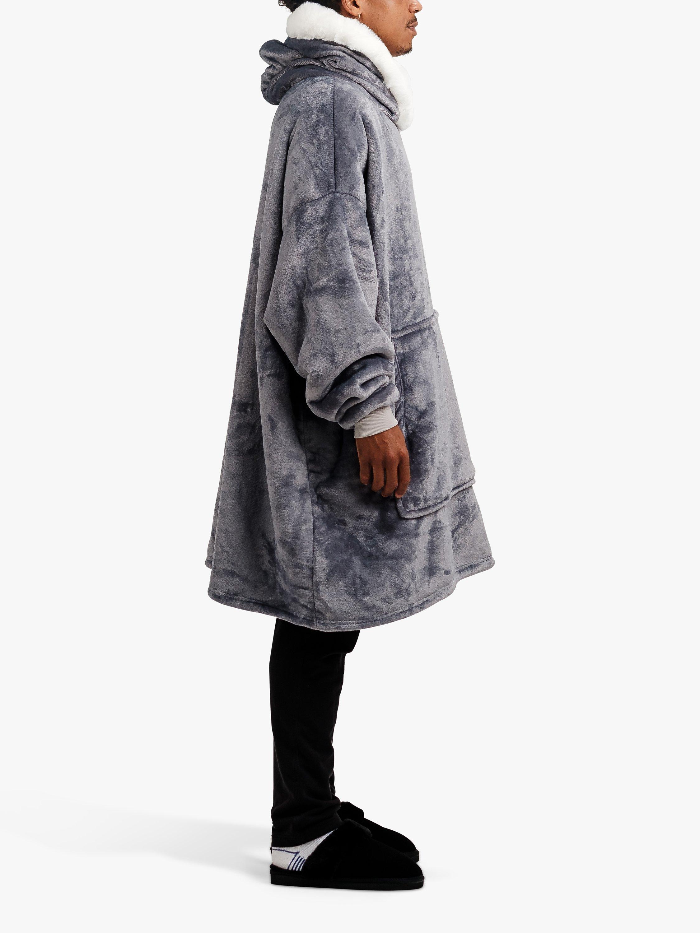 Product image 6 of 11, which shows Ony Unisex Faux Fur Collar Sherpa Lined Fleece Hoodie Blanket, Grey/White, One Size