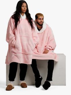Ony Unisex Faux Fur Collar Sherpa Lined Fleece Hoodie Blanket - view 2, Pink/White
