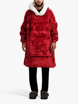 Ony Unisex Faux Fur Collar Sherpa Lined Fleece Hoodie Blanket - view 2, Red/White